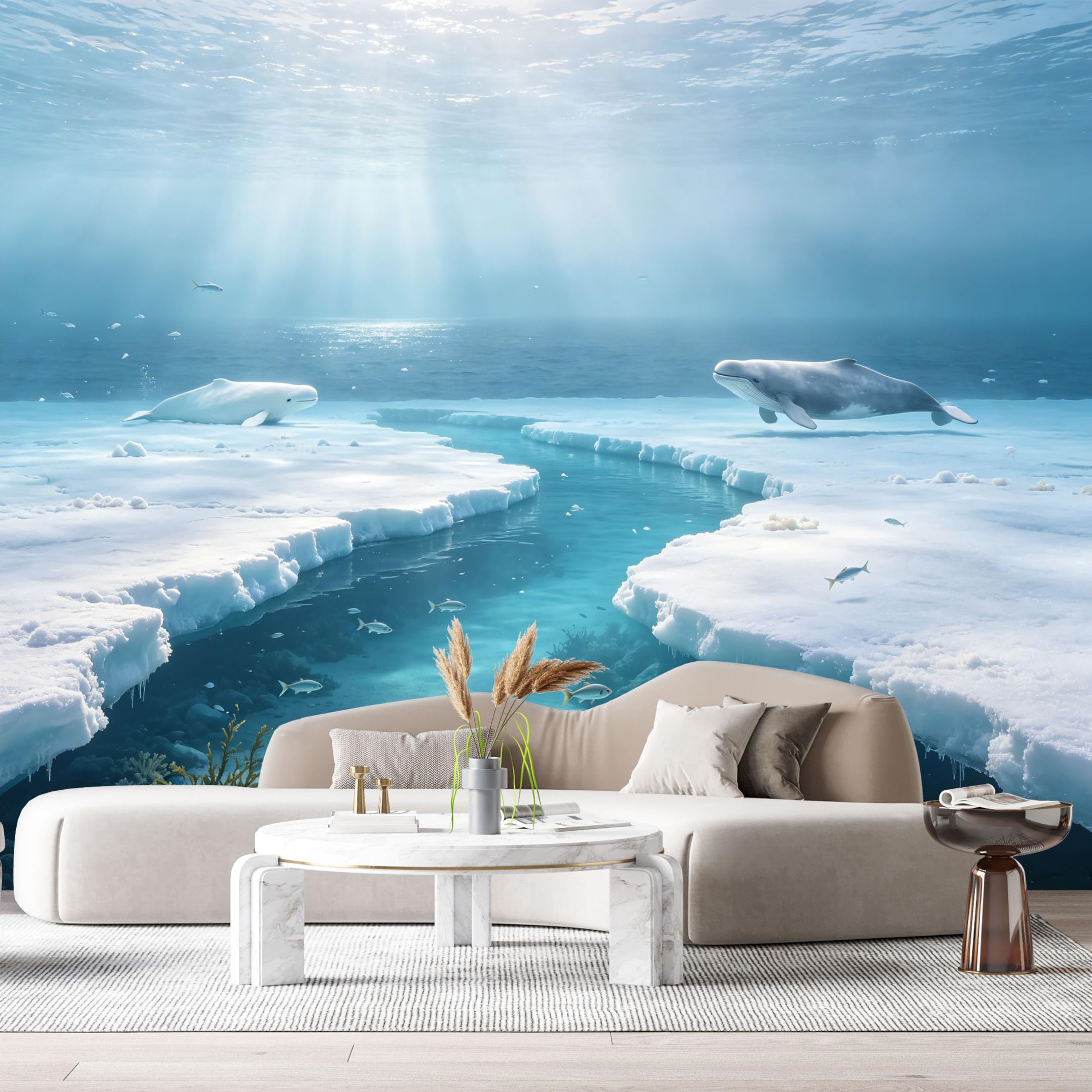 Custom Size Wall Murals Ocean Marine 3D Trompe L'Oeil Whales Iceberg Underwater SelfAdhesiveWall Fabric Removable Wallpaper Wall Decor for Living Room Bedroom Bathroom