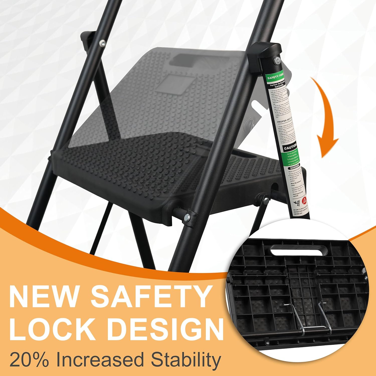 Compact Steel Folding Stool with Wide Anti-Slip Pedal for 500lbs Capacity