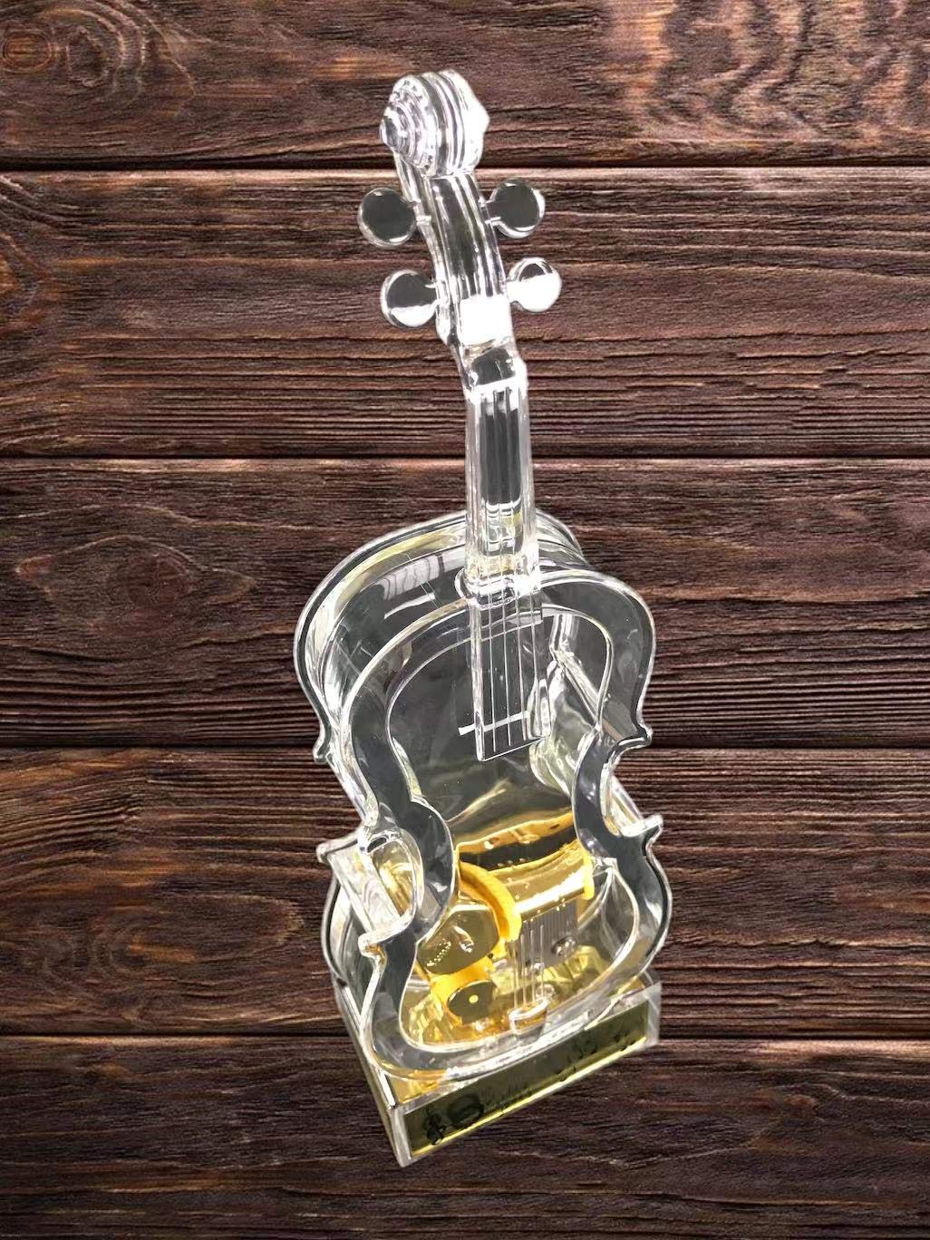 UTowels Mechanical Windup Violin Music Box with LED Lights Transparent