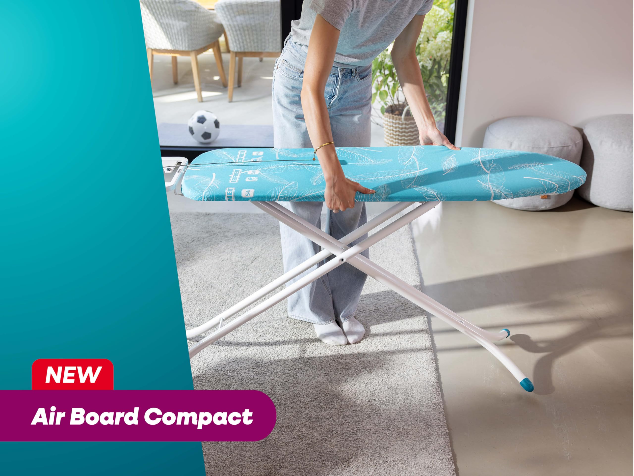 Leifheit Tabla de Planchar Air Board M Compact, Thermo-Reflect | Superficie 120 x 38 cm, altura regulable 78-98 cm, ultraligera, plegable, soporte para plancha y cable integrado