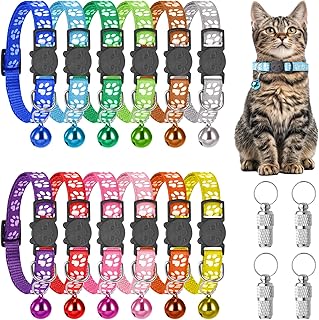 Pack of 12 Adjustable Cat Collars - Colourful Collars with Bell, Quick Opening with 4 Name Tags, Safety Clasp for Small Dogs and Cats product image
