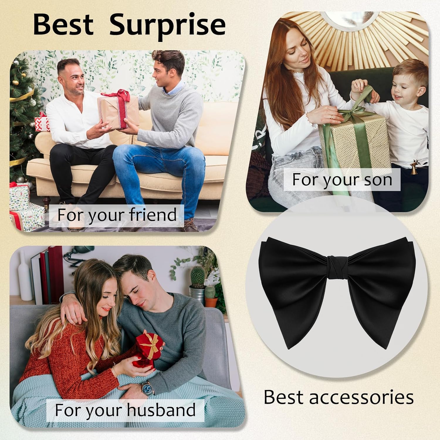 Adjustable Oversized Bow Ties for Men, Pre Tied Bowties Men, Tuxedo Butterfly Bowtie for Party Wedding School Prom