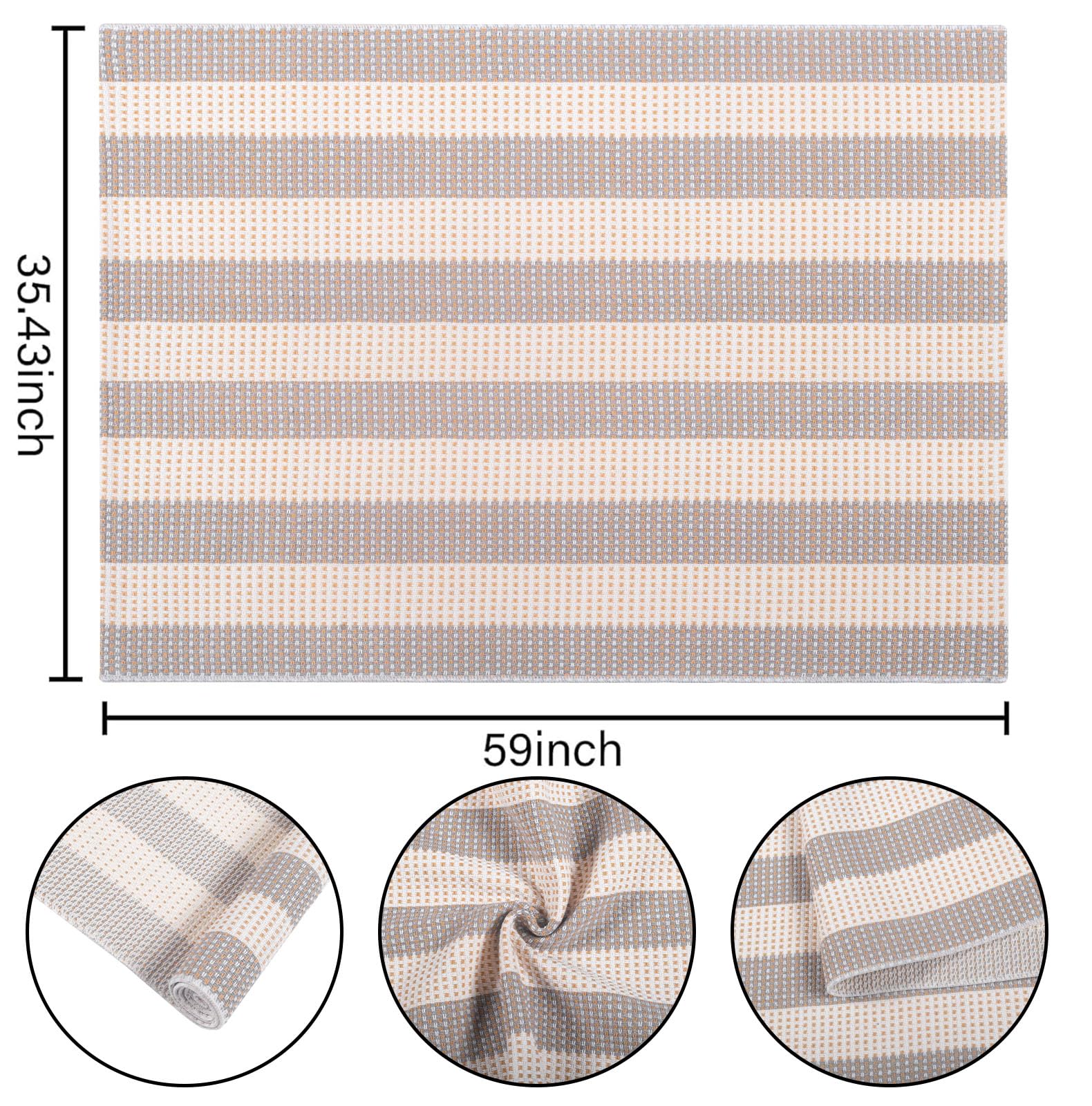 Tapis Generic Gris et Blanc à Rayures, tissé à la Main en Coton, 90 x 150
