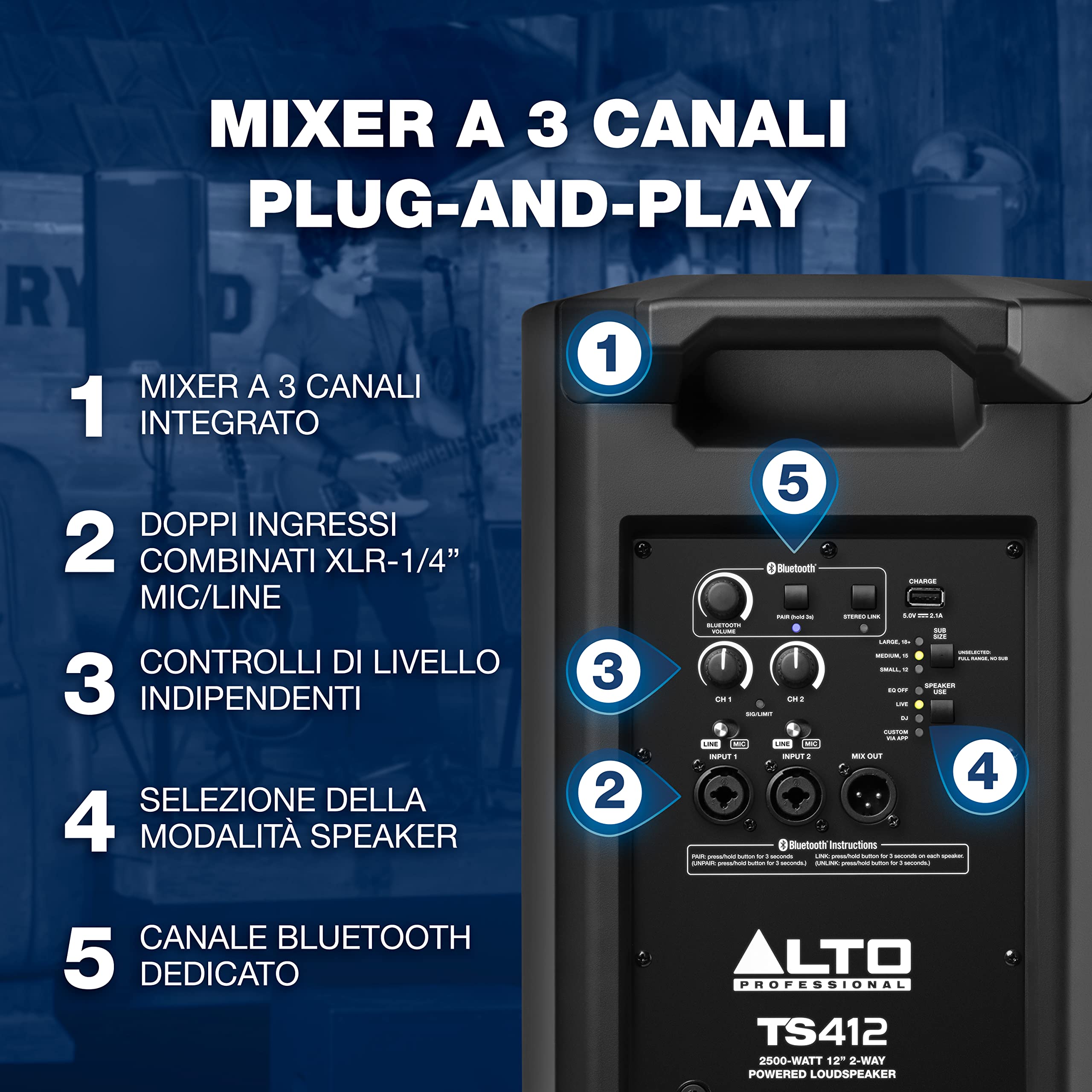 ALTO TS412: Cassa PA Attiva Da 2500W Con Bluetooth E App - Include Custodia Protettiva