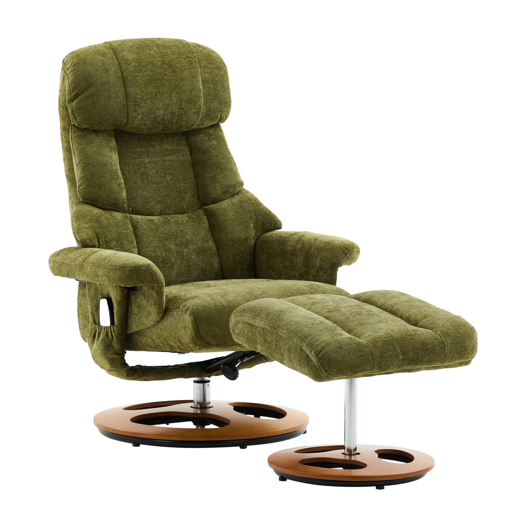 LAKFEW Sillon Relax Reclinable Electrico con Reposapiés, Sillon Relax Girar 360° con Masaje y Función de Calefacción, Sillón Reclinable Butaca Sillones para el Salón, Chenilla, 81x126x111 cm, Verde