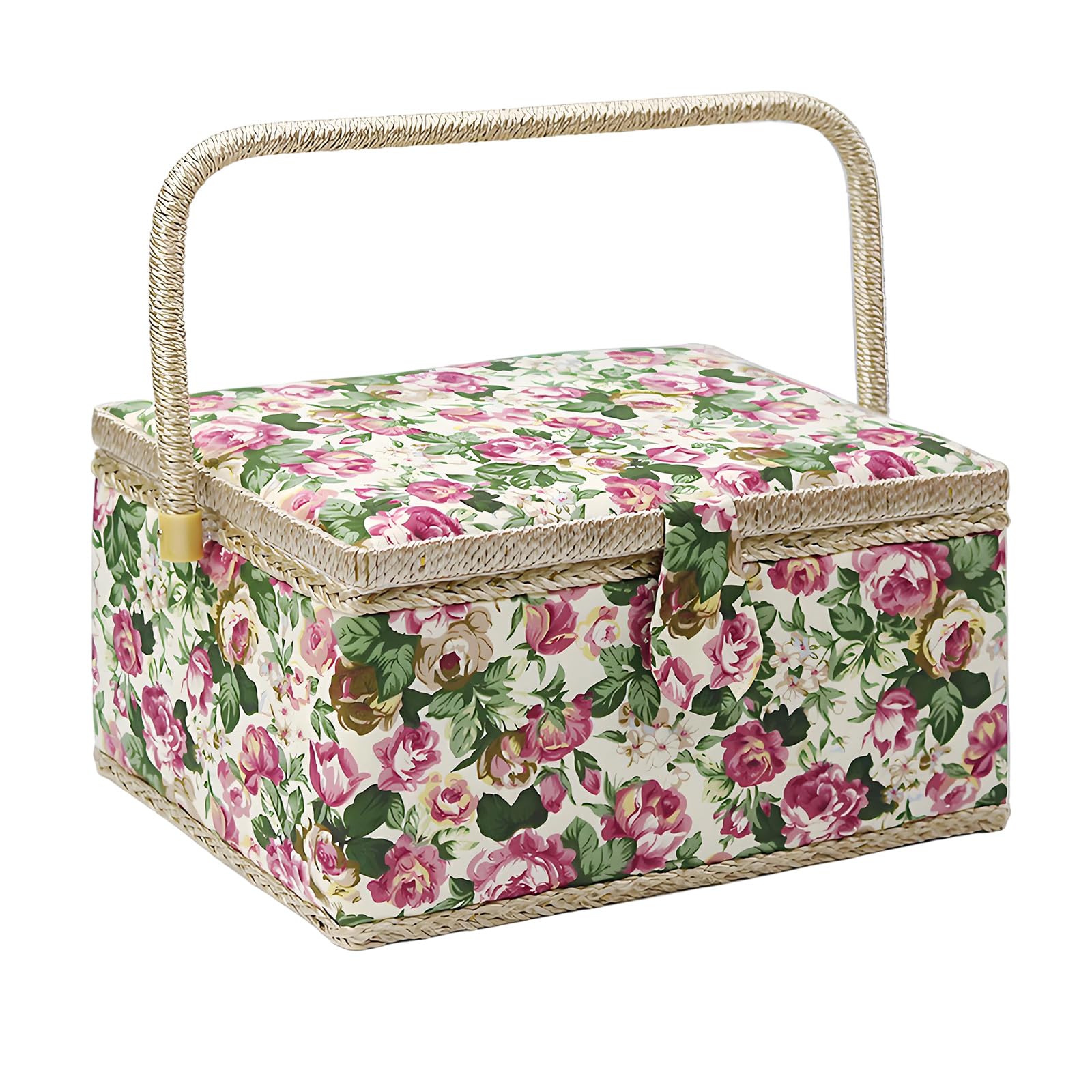 PANGBOER Spacious Shut Fabric Sewing Storage Container with Wooden Structure and Carrying Handle Wooden Thread Storage Box