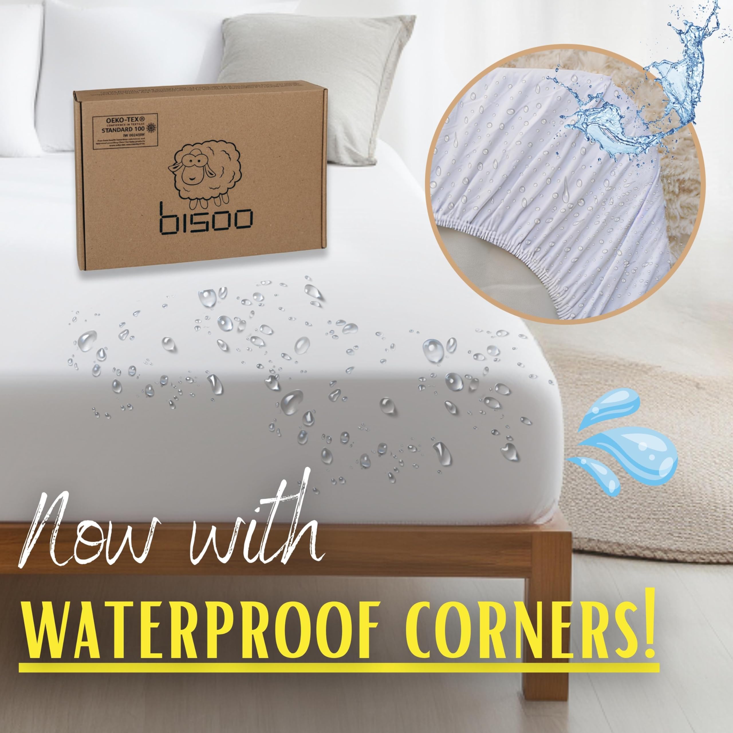 Bisoo Waterproof (Top+Corners) Cot Bed Sheets 140 x 70 Fitted / 28x55 in - Image 4