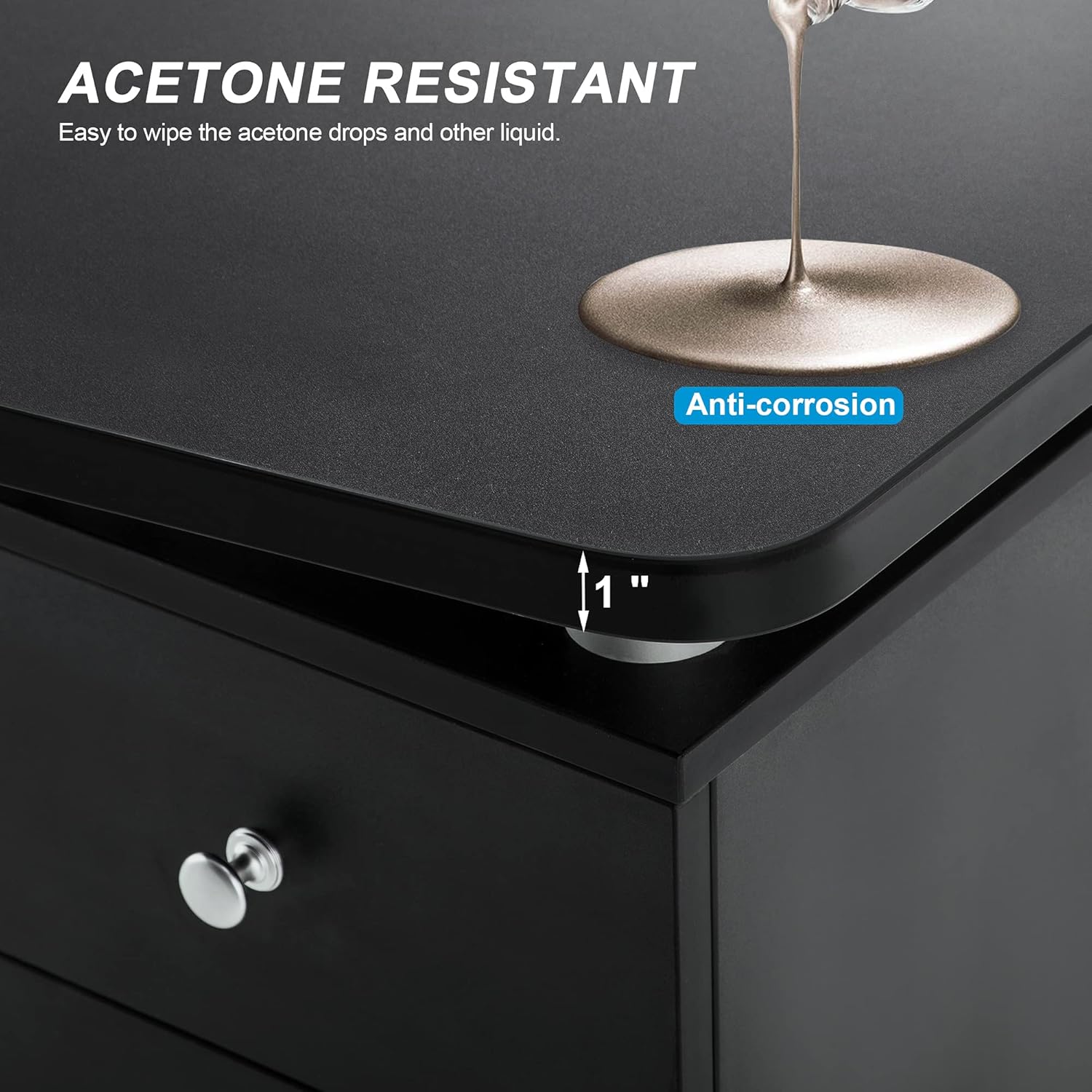 Black Ergonomic Manicure Table with Drawers and Wheels