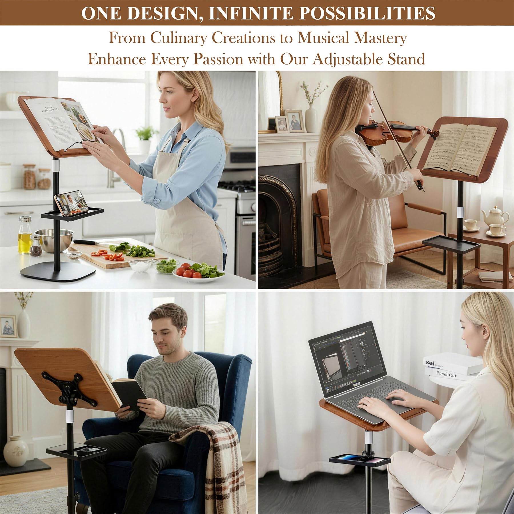 Pupitre pour partitions de musique, hauteur réglable de 60 cm à 140 cm, plateau inclinable à 180°, supports réglables pour s'entraîner à la lecture, au dessin, au travail, base stable pour les