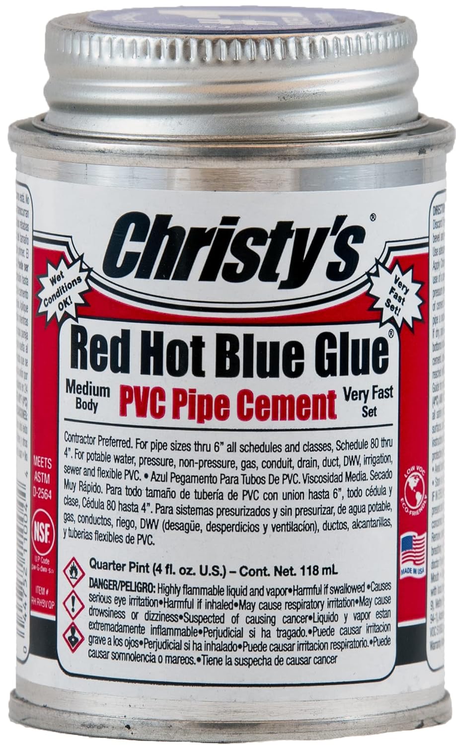 Christy's Red Hot Blue Glue PVC Cement Medium Body, Very
