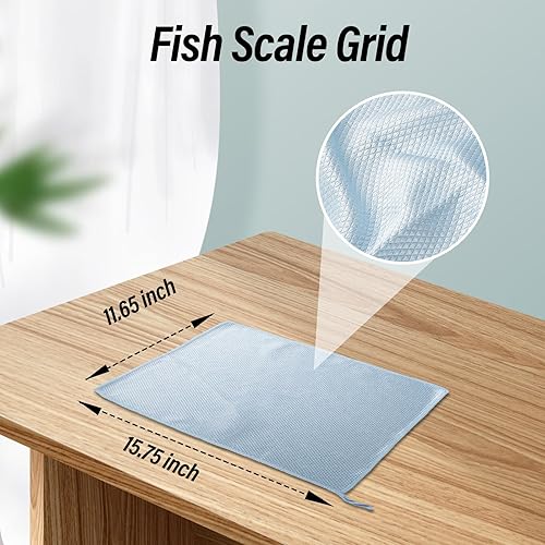 Miniatura 7 de Mafegu Paños de limpieza de microfibra con patrón de escamas de pescado, 8 piezas, 4 colores, mezclados, reutilizables, sin pelusas, paños de