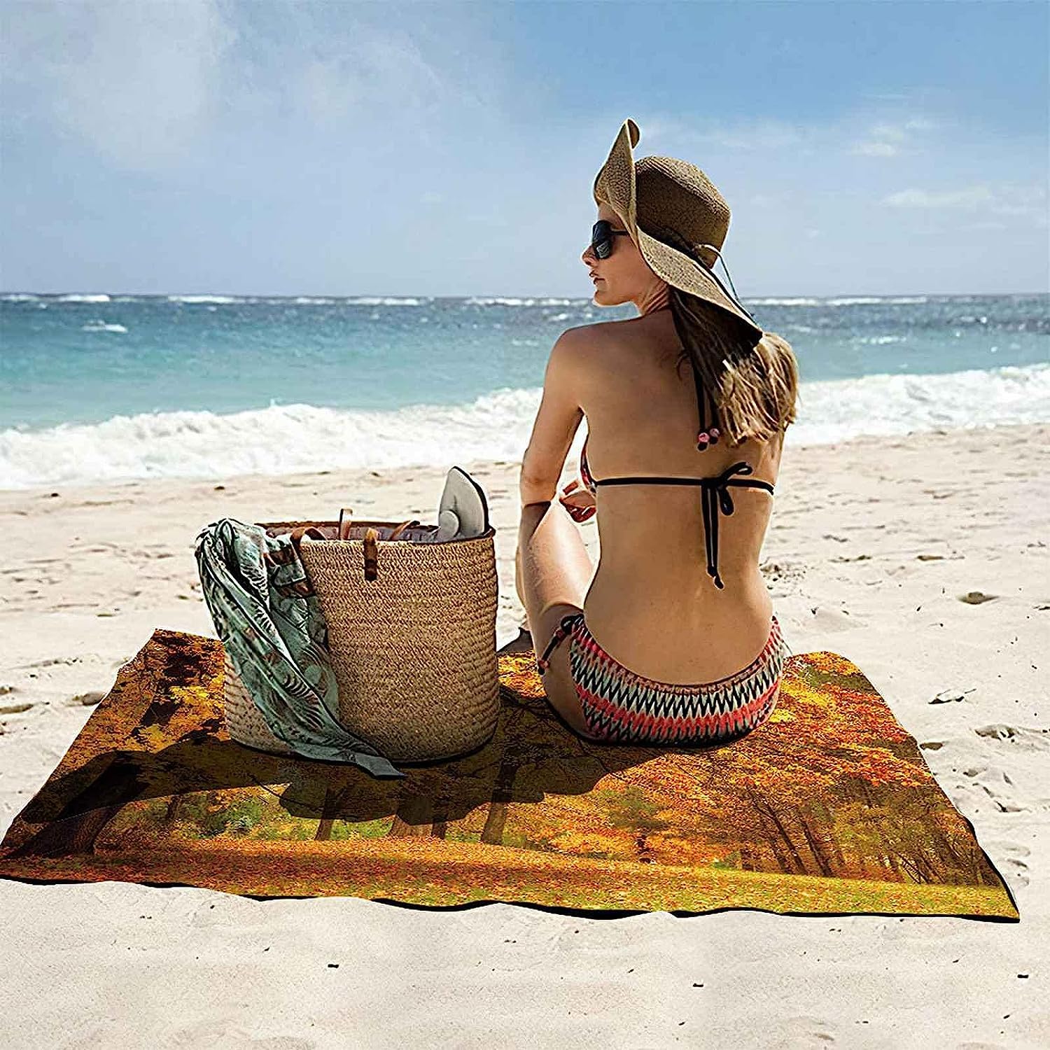 Strandtücher Mikrofaser Schnelltrocknend 3D Gelbe Ahornwaldlandschaft Drucken Tragbar Sand Proof Ultraleicht Strand-Badetuch Ideal Als Strandtuch,Reisetuch,Saunatuch,Duschtuch Sport 150 X 20-8Q9B+P5Y