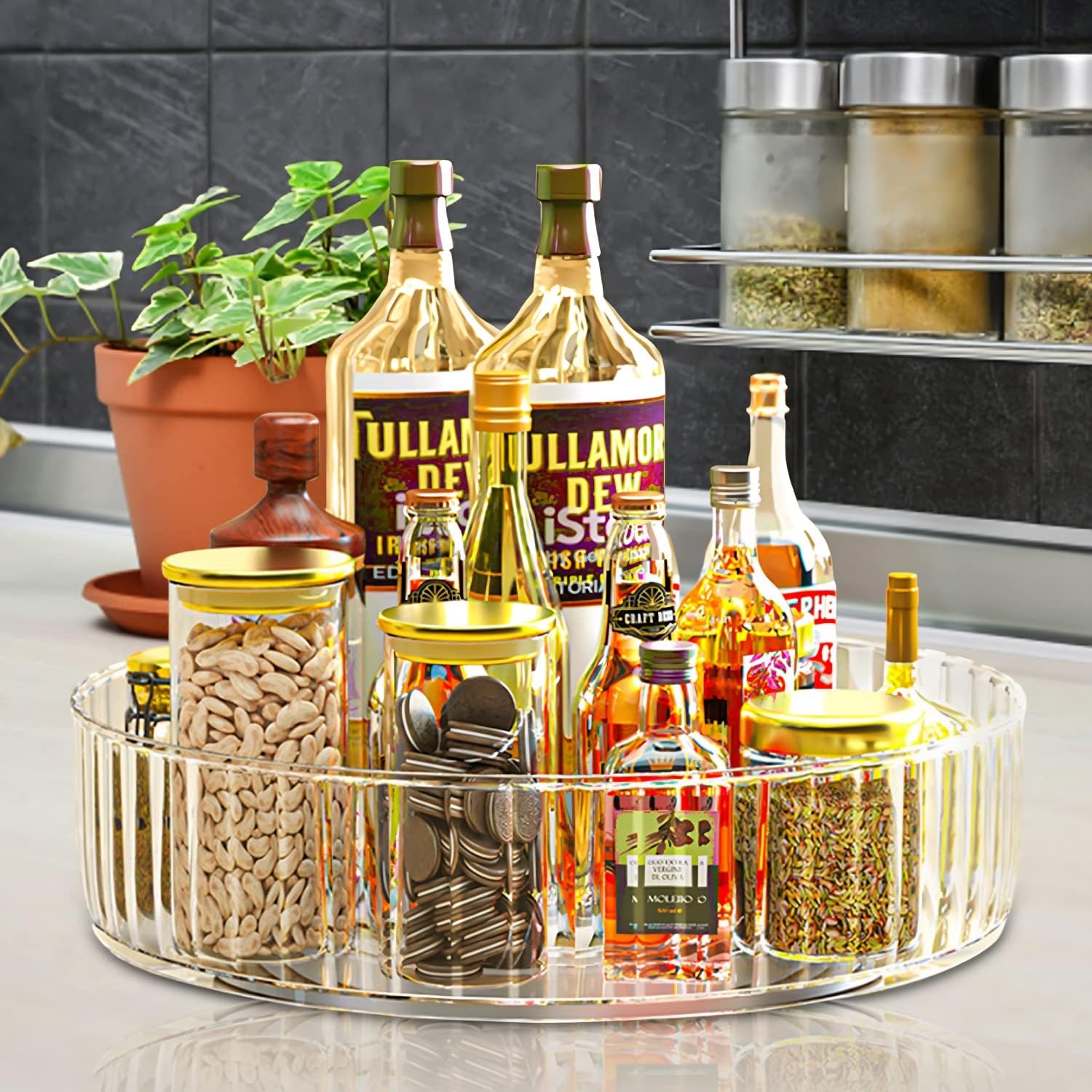 M MUNCASO Turntable Condiment Holder, Rotating Spice Rack, Turntable