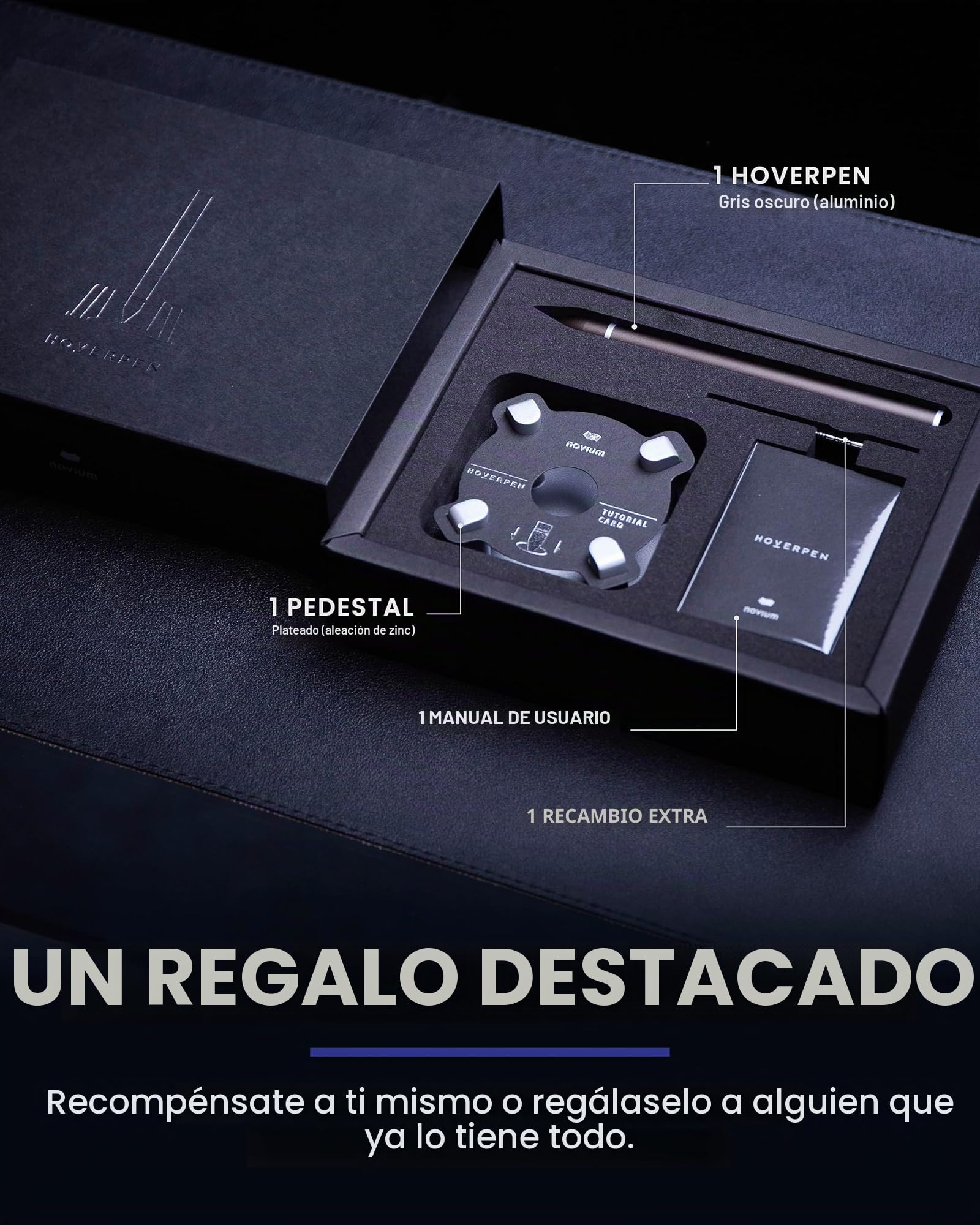 novium Hoverpen - Bolígrafo de lujo para hombres y mujeres, bolígrafo ejecutivo de pie vertical con recambio de tinta de flujo libre, hecho de metal, regalos únicos, bolígrafo de lujo
