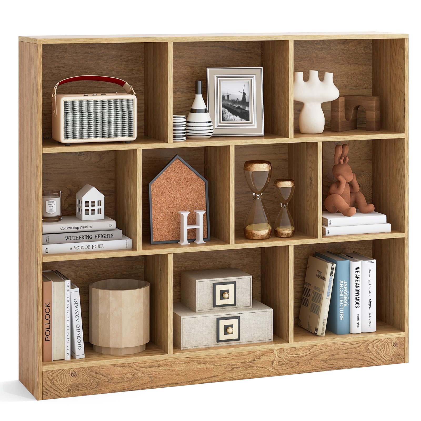 Tangkula 10-Cube Bookshelf, 47.5”L Floor Bookcase with 2 Anti-Tipping Kits, Freestanding Storage Organizer, 4-Tier Display Shelf for Home, Office &