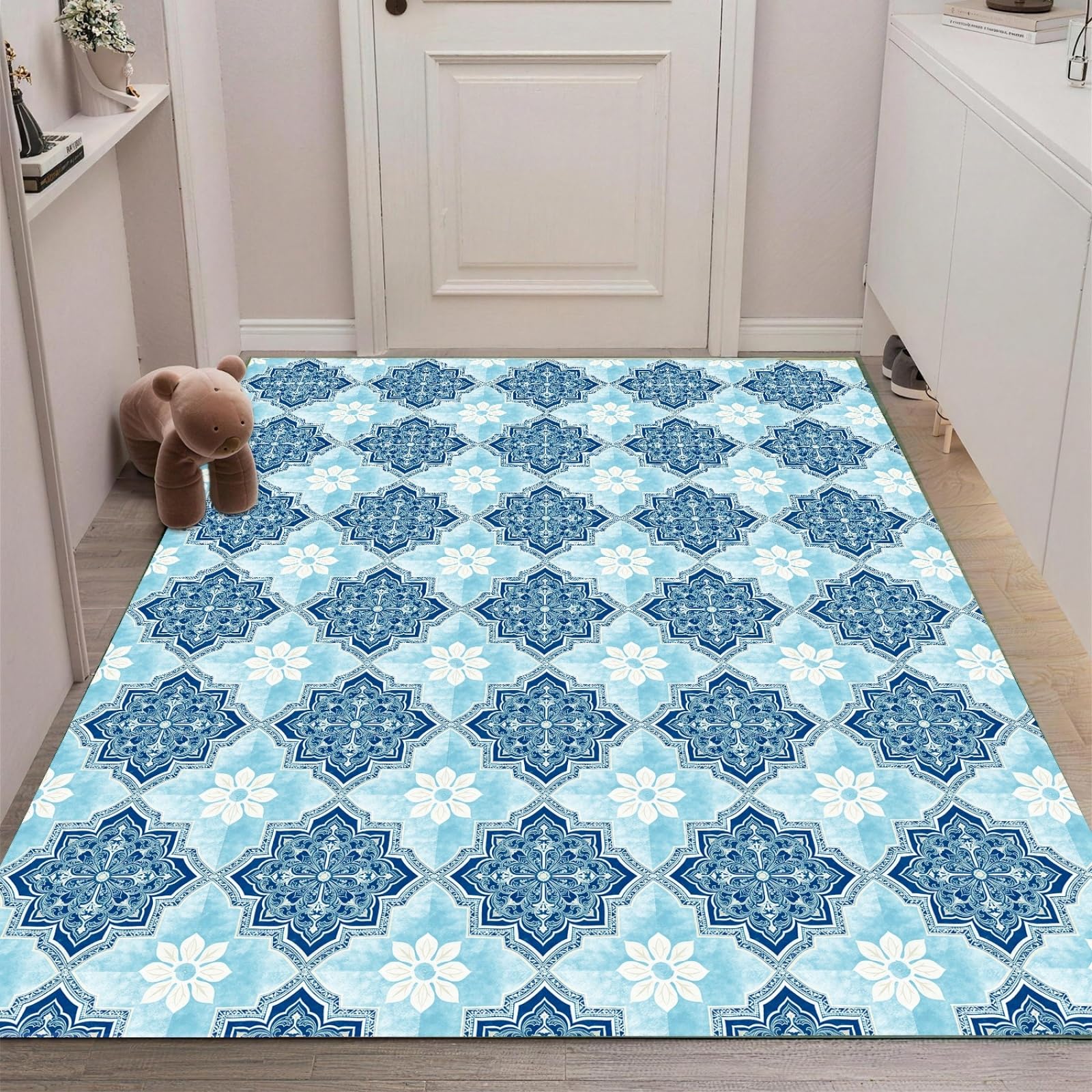 LMYSXAOZ Stick on Tiles 10x10cm Blue Mandala Peel and Wall Stickers Waterproof Oil Proof PVC Decorative for Bathroom Washroom Bedroom,Floor