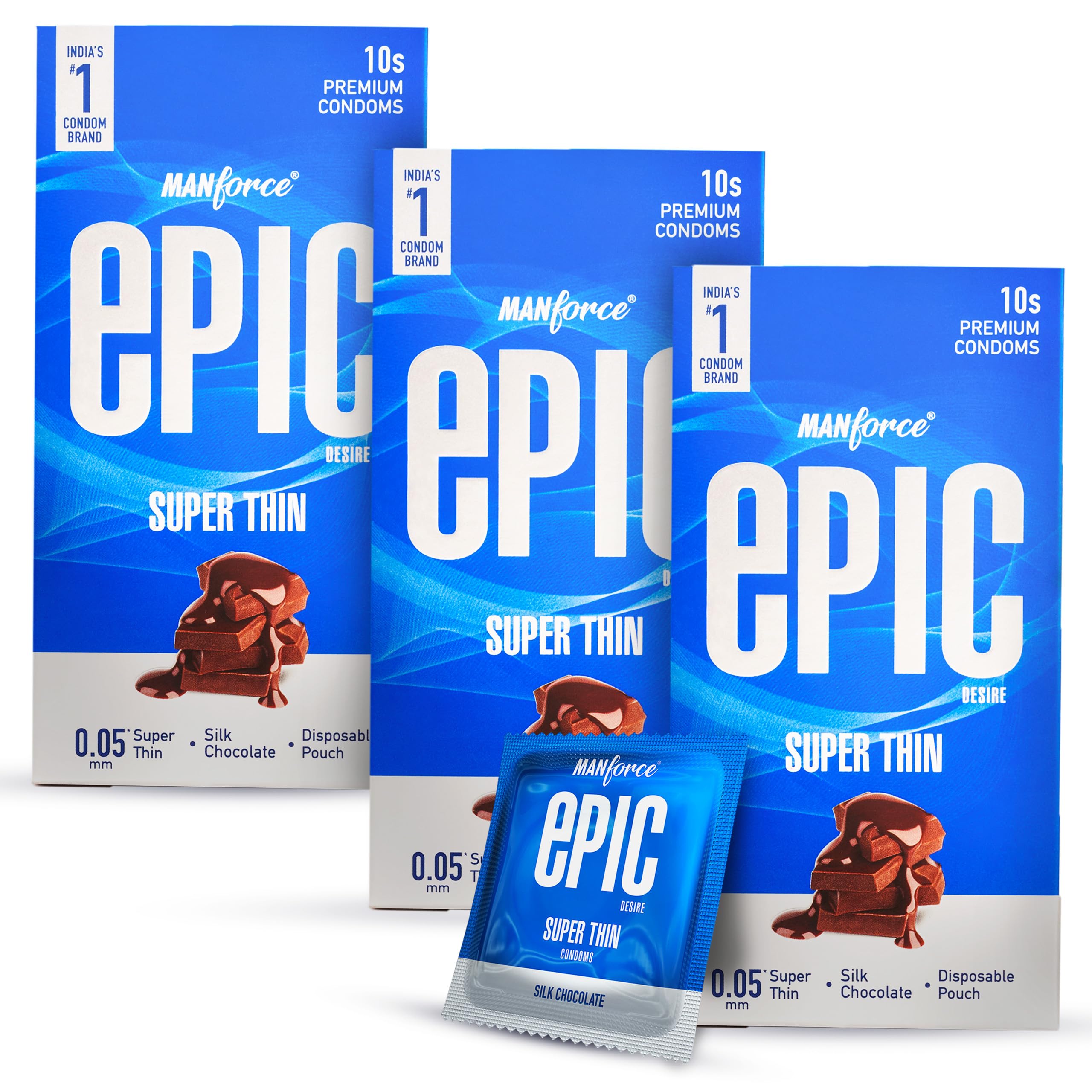 Manforce Epic Desire | Ultra Thin Condom for Enhanced Pleasure | Silk Chocolate Flavour | 30 Pcs