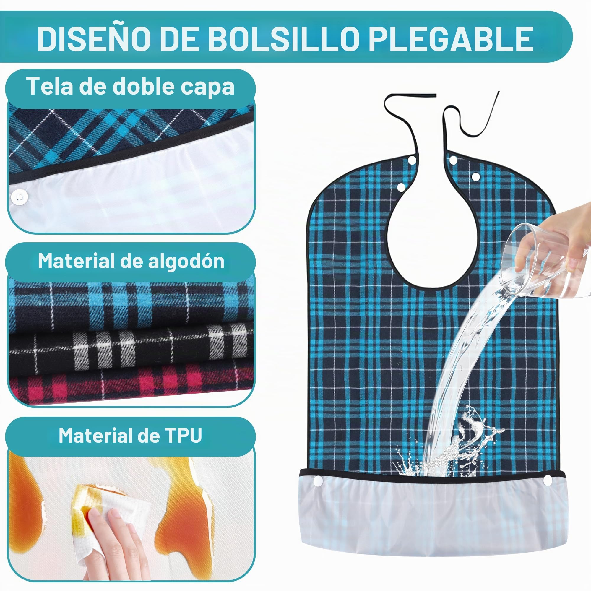 Baberos Lavables para Adultos, 3 Piezas Babero Impermeable Grande Protectores de Ropa, Reutilizables Baberos Personas Mayores, para Hombres Mujeres Ancianos y Discapacitados