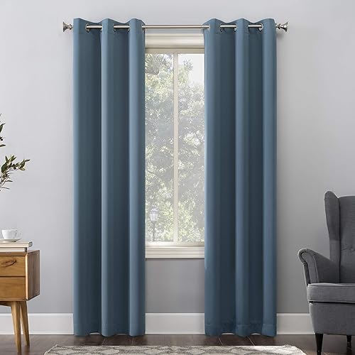 Sun Zero Easton Energy Saving Blackout Grommet Curtain Panel, 40" x 54", Denim Blue