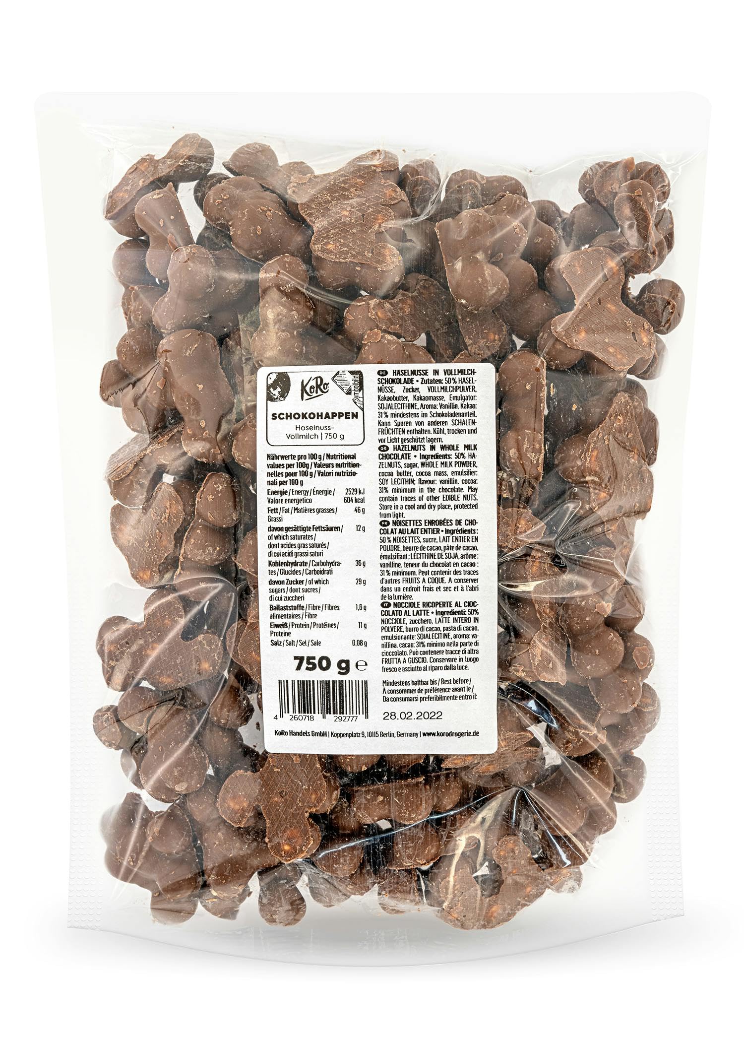 KoRo - Bouchées de noisettes enrobées de chocolat au lait entier 750 g