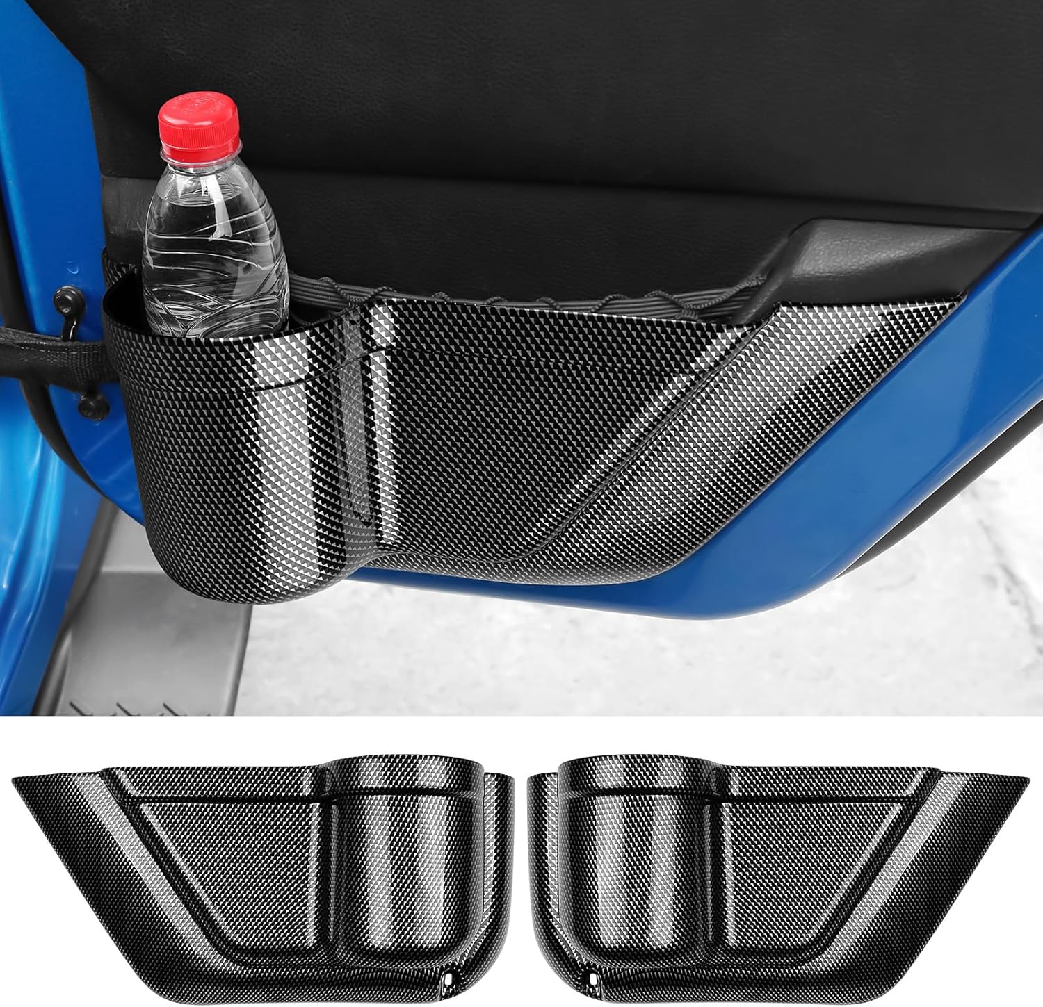 BIBLOZ 2PC Rear Door Storage Pockets for Jeep Wrangler JK JKU Unlimited Sport Sahara Rubincon 2011-2017 Accessories Cup Holder Storage Box Plastic Door Side Insert (Rear Door(Carbon Fiber))