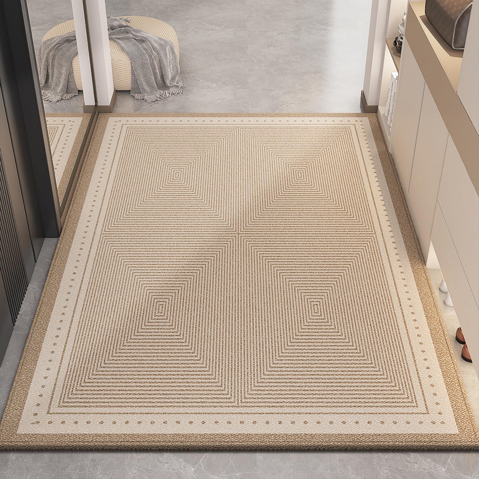 Fussmatte Aussen 90x150 Hellbraun Geometrisches Linienmuster Schmutzfangmatte rutschfeste Fußmatte Außen für Eingang Patio Flur Garten Türmatte Maschinenwaschbare Fußmatten Haustür