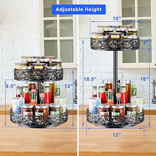 Miniatura 5 de Lazy Susan Organizador de 2 niveles de altura ajustable de metal para especias de 12 pulgadas, plato giratorio grande para encimera de cocina, mesa