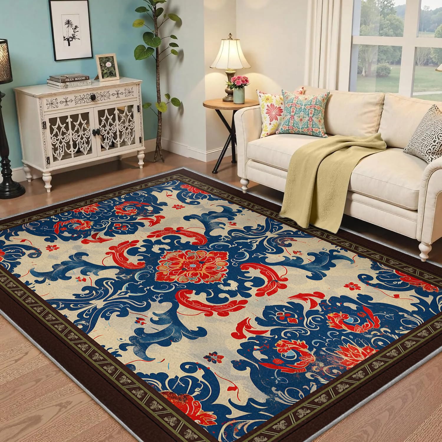 Paisley Flowers Teppich 180x240 Waschbarer Wohnzimmerteppich
