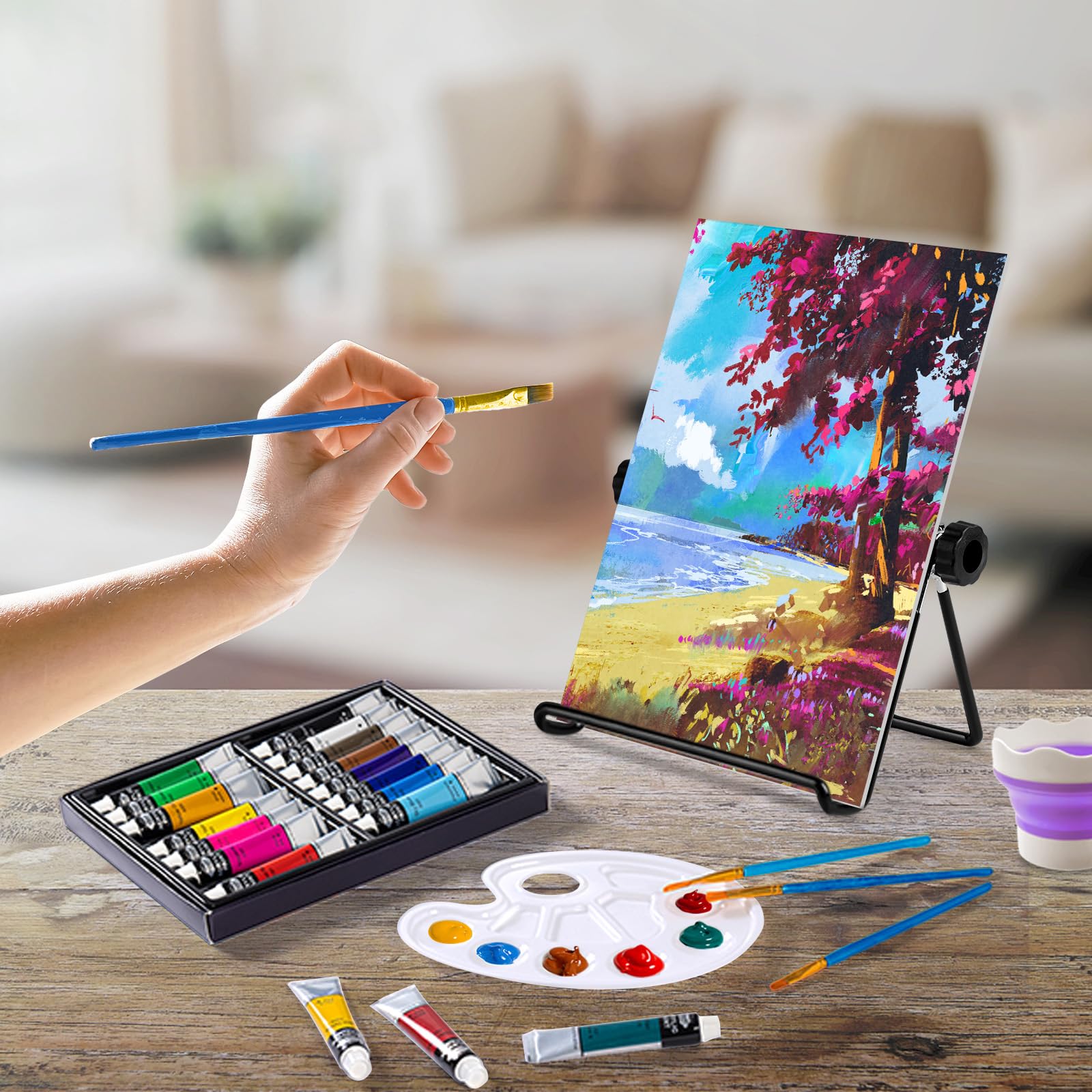 Inburit Set di colori acrilici, set da pittura con 18 colori acrilici (22 ml), tela e pennello, ideale per adulti, principianti per tela, pietre, legno