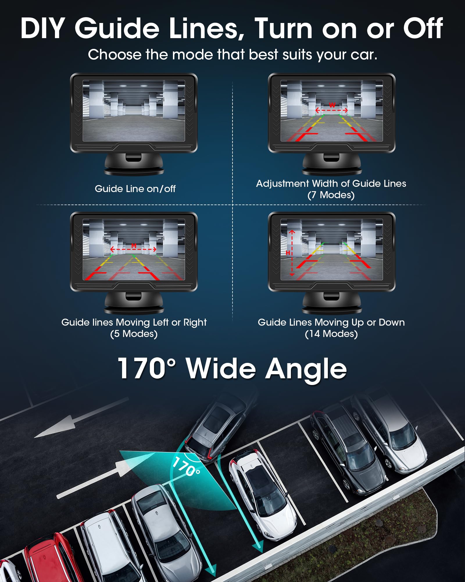 【Stabilny sygnał】AHD 1080p kamera cofania bezprzewodowa, bezprzewodowa kamera cofania do samochodu z monitorem 5", 6 diod LED, szerokokątny kąt widzenia 170°, wodoszczelność IP69, przewodnik "zrób to