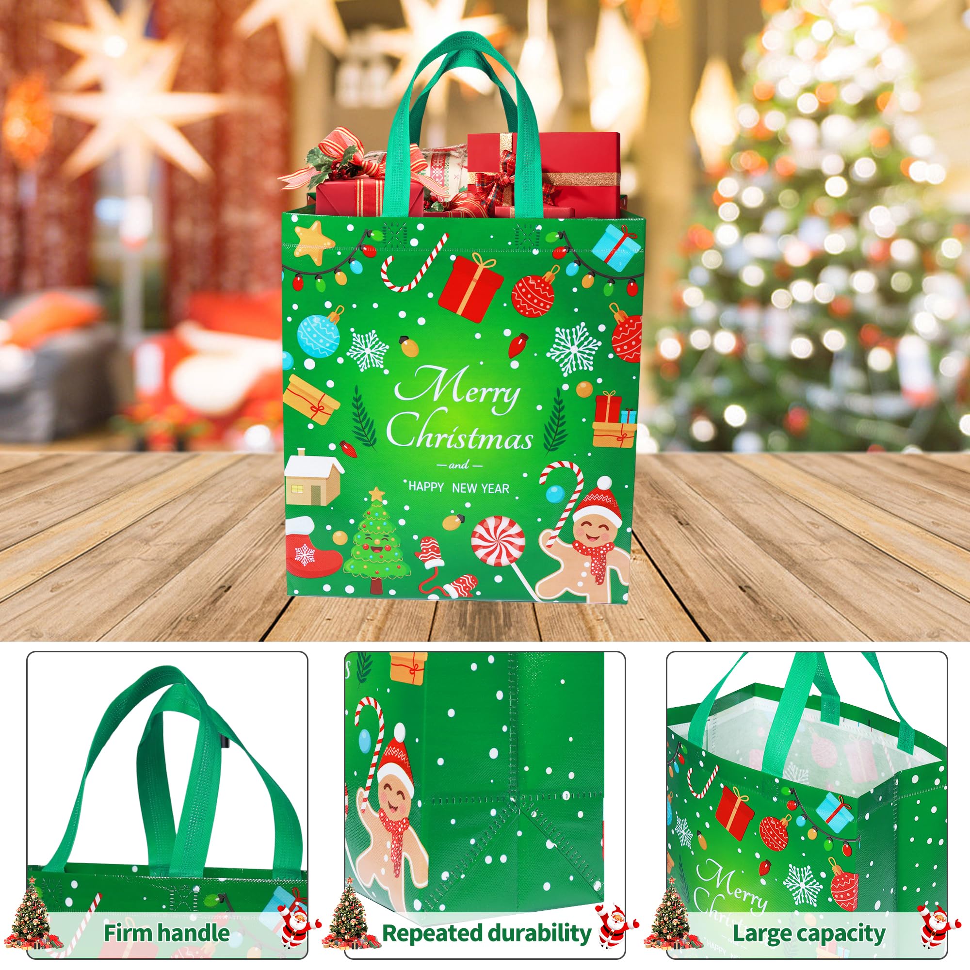 Pecehom 4Pcs Large Christmas Tote Bags,Reusable Waterproof Shopping Bag with Handle Non-woven Fabric Gift Bags for Holiday Xmas Event Party - Image 3