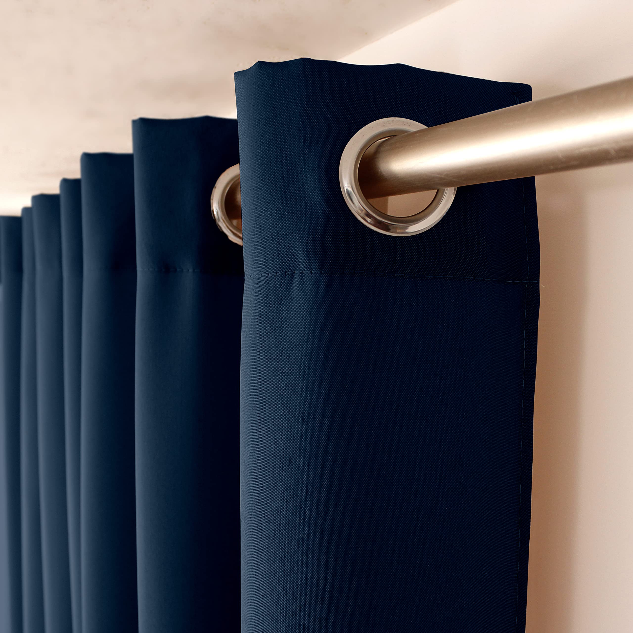 ED ENJOY HOME Rideau Décoratif à Œillets argentés, 140x240 cm, Bleu Marine, 100% Polyester, Satiné, Collection Basic (Lot de 4)