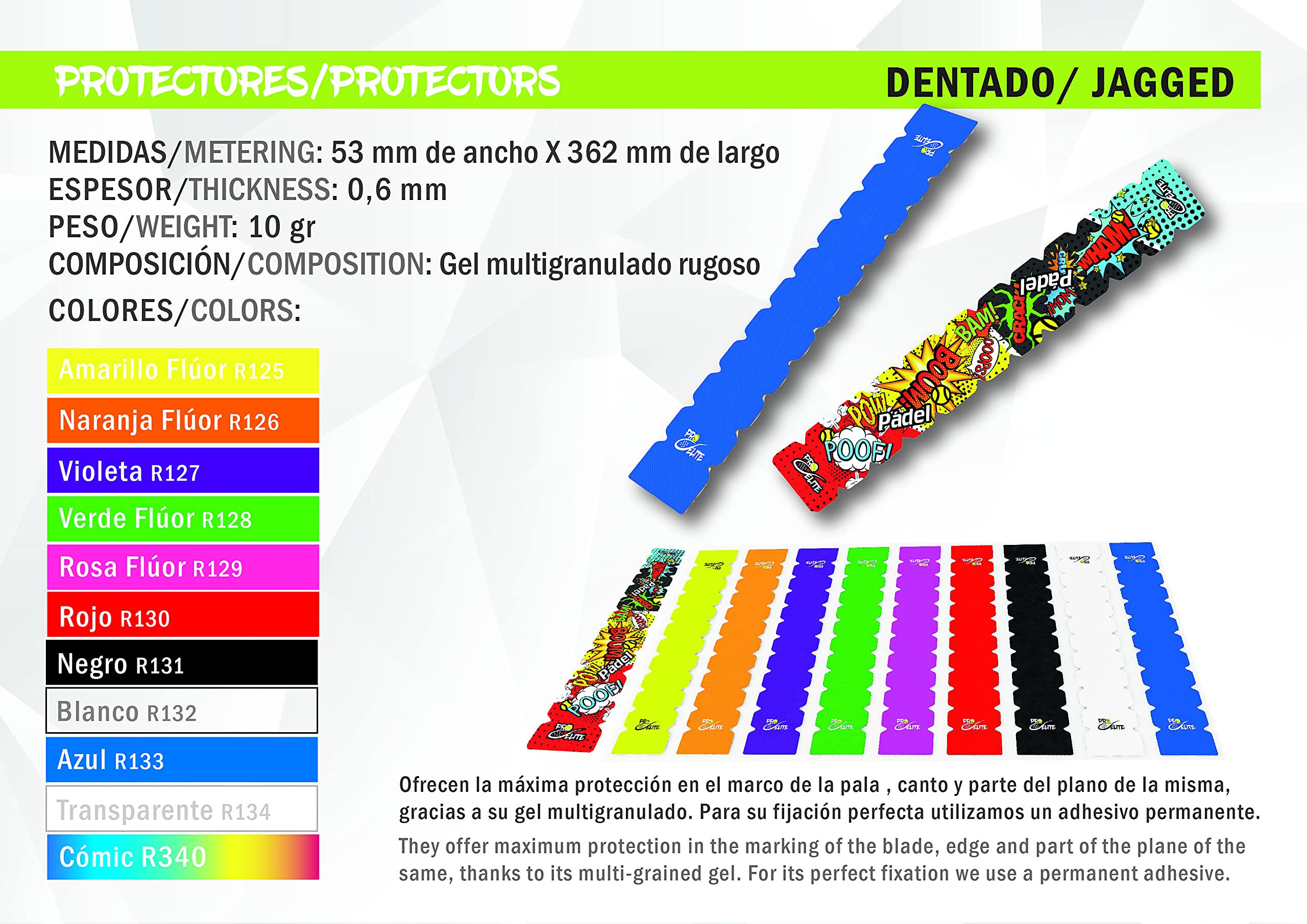 Protector Pala de Padel CÓMIC Autoadhesivo Pro Elite 36,2cm x 5,3cm x 0,6cm