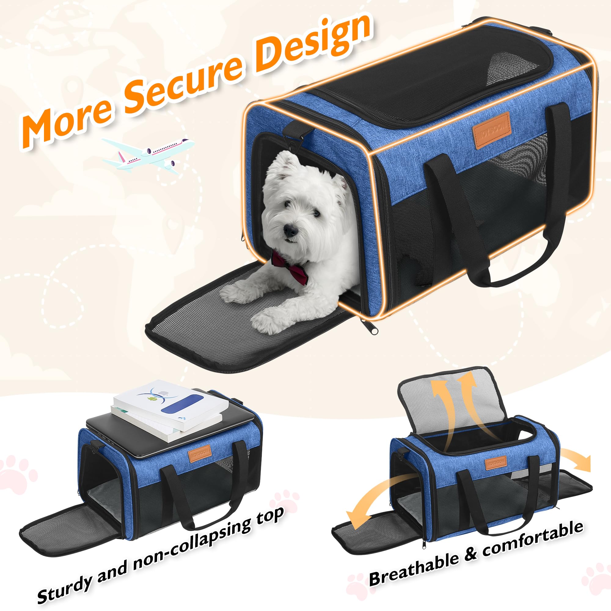 PETUX Airline Approved Pet Carrier - 17x11x9.5 in, Underseat, Top & Side Entry, Soft Sided Cat Dog Carrier for Small Cat & Dog Up to 12 lbs with Anti-Scratch Mesh & Litter Box for Travel & Vet - Blue - image 4