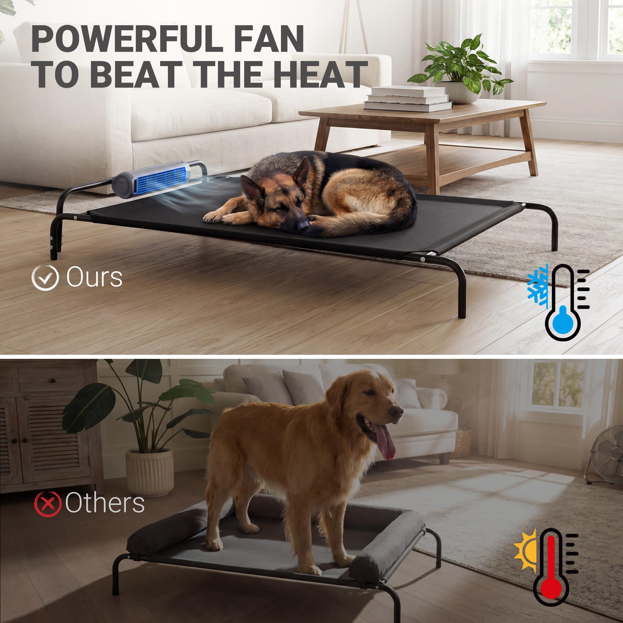 Tailwaggz Elevated Outdoor Dog Bed with Fan - Cooling Dog Bed for Large Dogs, Waterproof Cot Easy to Assemble, 3 Wind Speed, Raised Dog Bed with Washable Mesh Cover, Durable, Non Slip, Up to 85 lbs - image 4