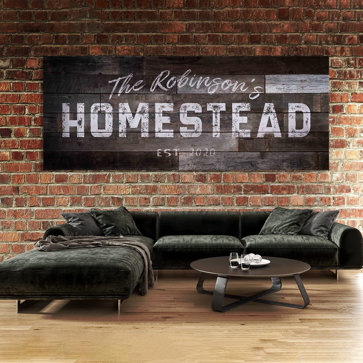 Cartel personalizado de madera más oscuro Homestead con nombre familiar, lienzo personalizado, arte de granja, porche, patio, apellido establecido, decoración del hogar, arte de pared, pintura XL 60