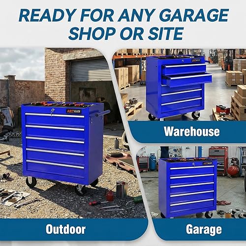 Miniatura 9 de Carrito de herramientas de 5 cajones con ruedas, cofre de herramientas rodante para almacenamiento de herramientas, organizador de carrito