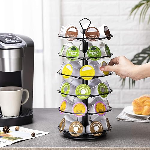 Miniatura 21 de FlagShip Carrusel para tazas K de 3 niveles para soporte de cápsulas Keurig de metal, instalación de bricolaje, pequeño para almacenamiento de