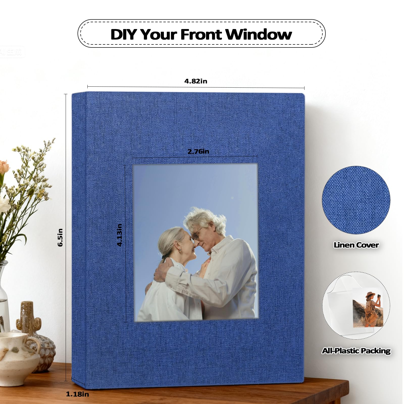 Popotop 2-pak albumów na zdjęcia 10 x 15 cm, mały, lniany album fotograficzny, książka na 80 zdjęć z 40 kieszeniami, prezenty urodzinowe dla kobiet, mamy, rodziny, dziecka, 2 szt