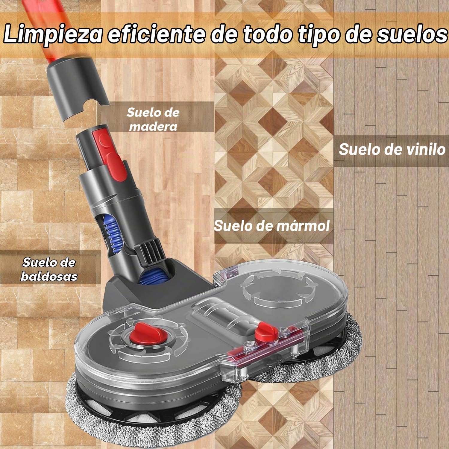 Eléctrica Cabeza de Mopa Accesorio Reemplazo Compatible con Dyson V7 V8 V10 V11 V15, Cabezal de Trapeador Eléctrica, con 150 ml Tanque de Agua con 6 Almohadillas de Trapeador