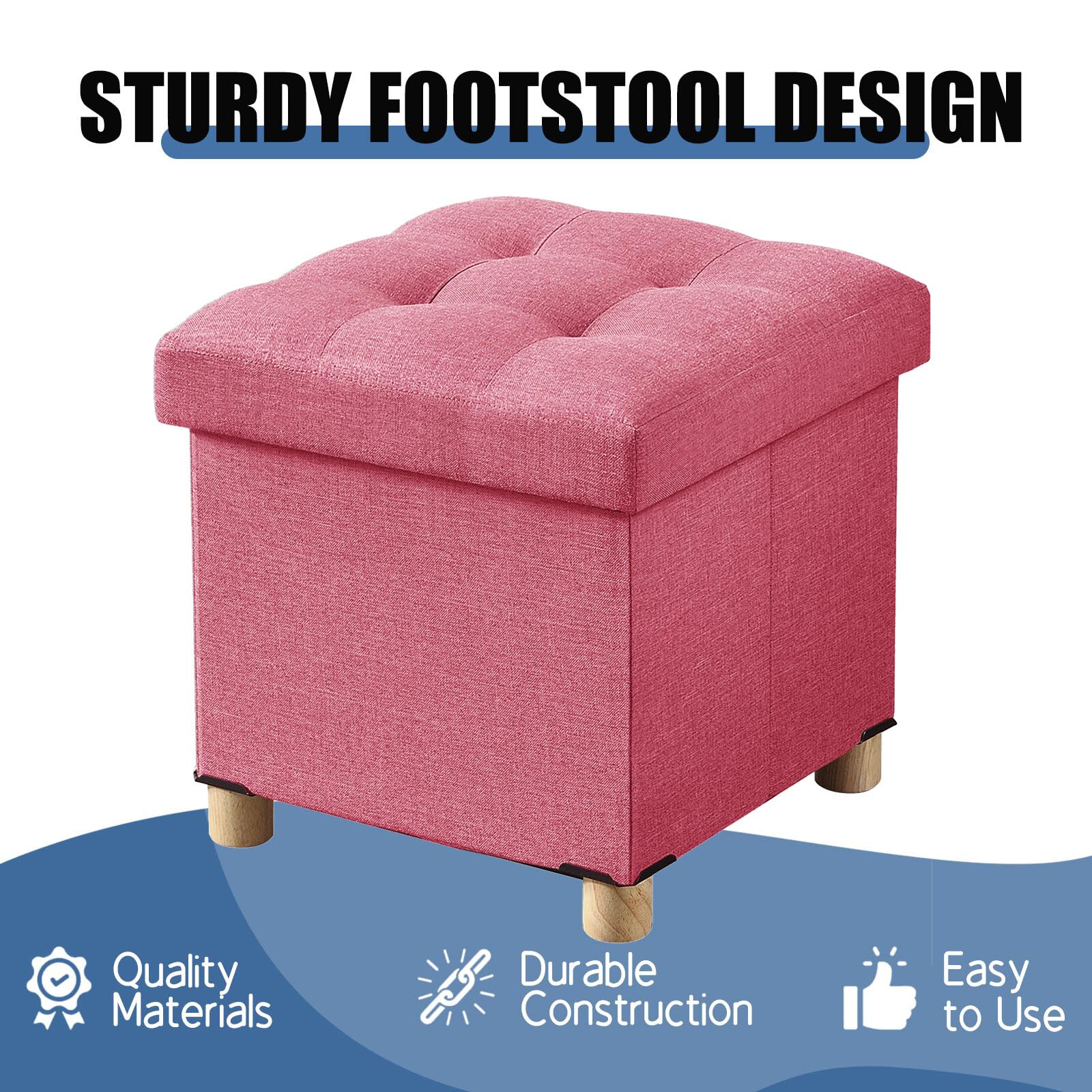 BRIAN & DANY Folding Ottoman Storage Box with Wood Legs, Linen Foot Stool, Footstool with Storage - Image 3