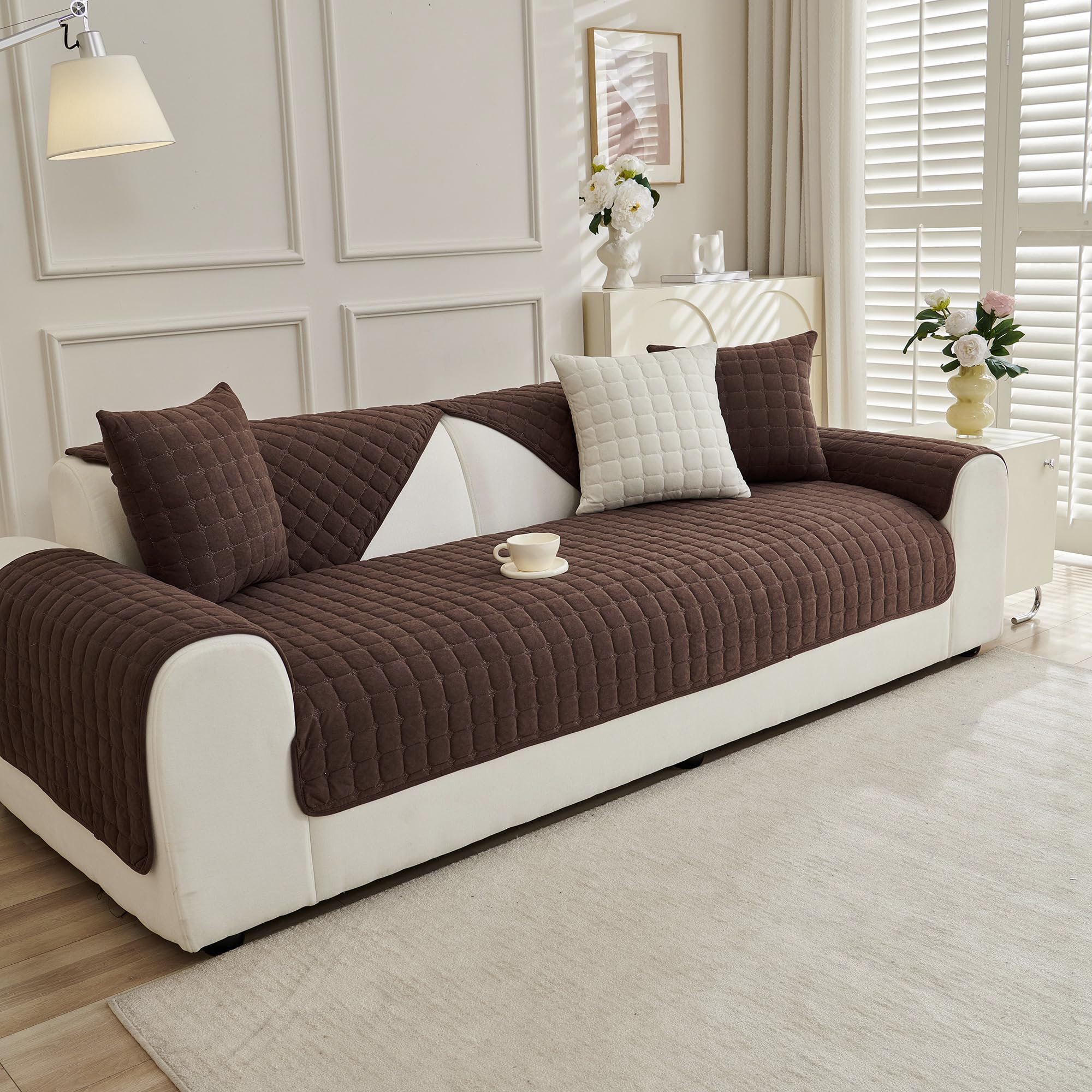 MYSKY HOME Sofa Schutzdecke Sofa Überzug 3 Sitzer - Sofabezug Kratzschutz Sofa Katze, Sofaüberwurf Sofaschoner Sitzfläche Couch Topper Sofaüberwürfe, 88 x 180cm，Schokolade
