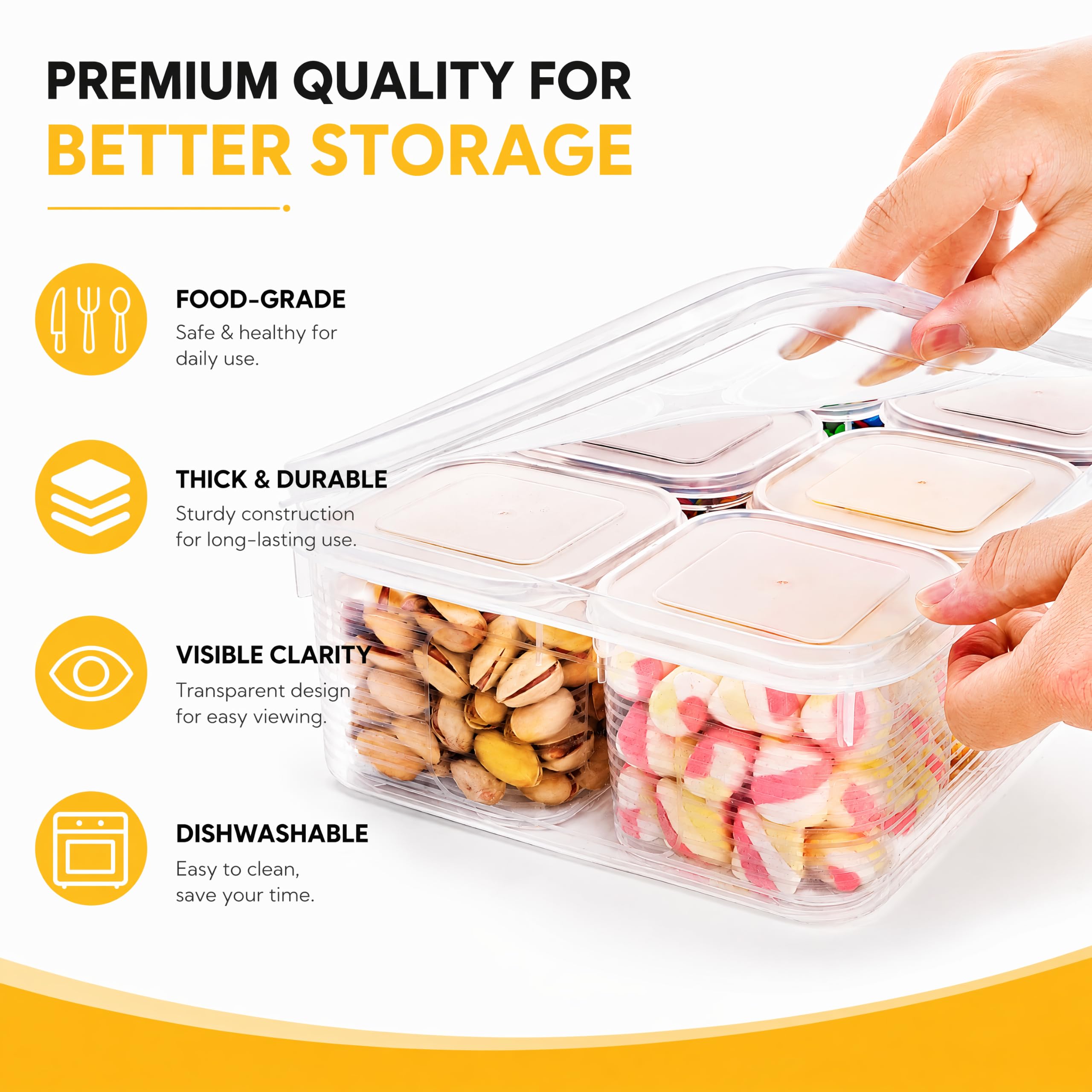 Confezione da 4 contenitori per insalata per frigorifero, contenitori per alimenti con coperchio, organizer per frigorifero diviso riutilizzabile, scatola per la preparazione dei pasti con 6