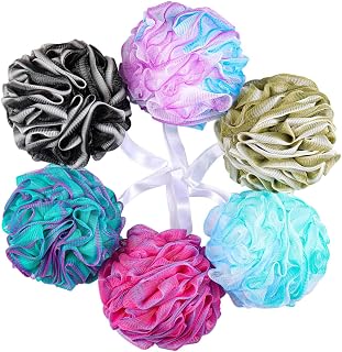 BTYMS 75g Large Loofah Shower Sponges - 6 Pack Exfoliating Mesh Poufs for Rich Lather & Silky Smooth Skin