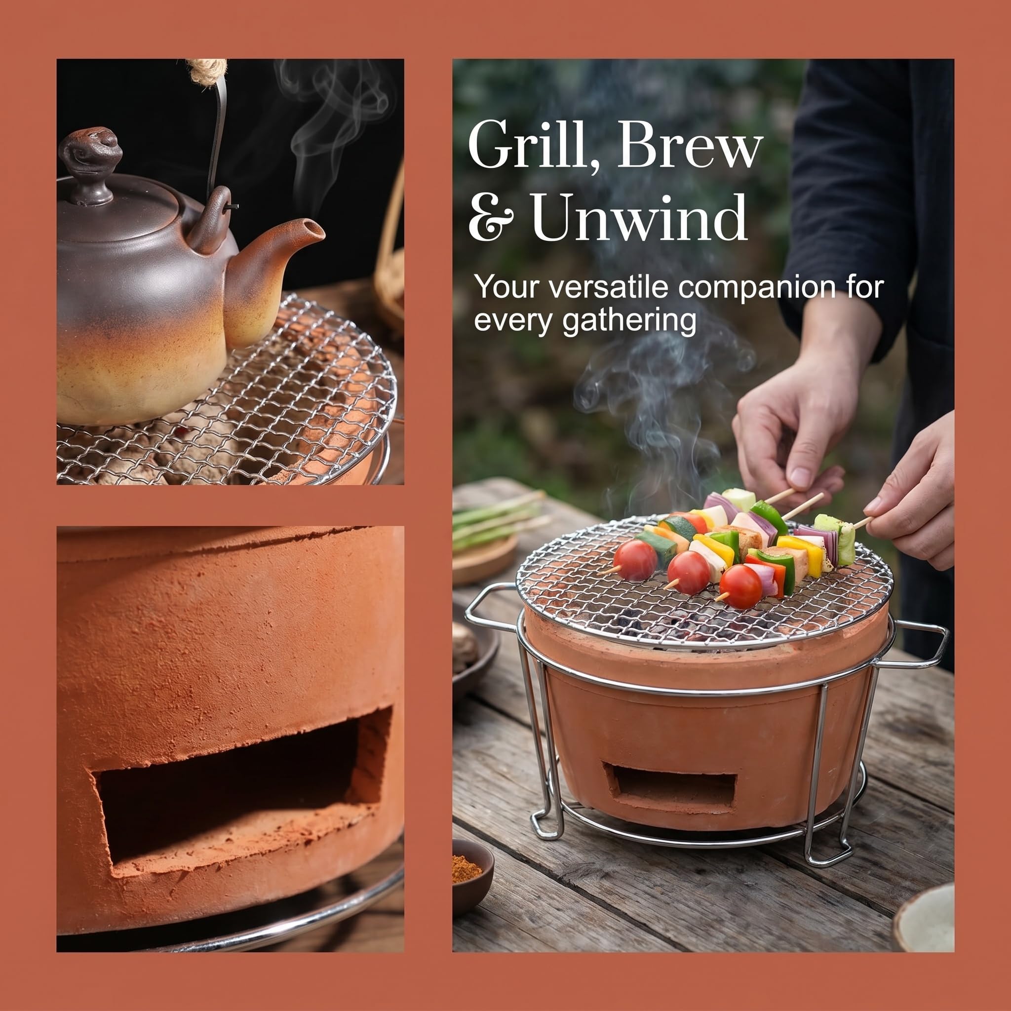 Fornello Portatile in Argilla A Carbone - Barbecue da Tavolo Multifunzionale per Casa, Campeggio, Picnic E Cucina Allaperto, Ideale per Preparare Il tè (35x17 Cm) One Color 14.5x7in/37x18cm