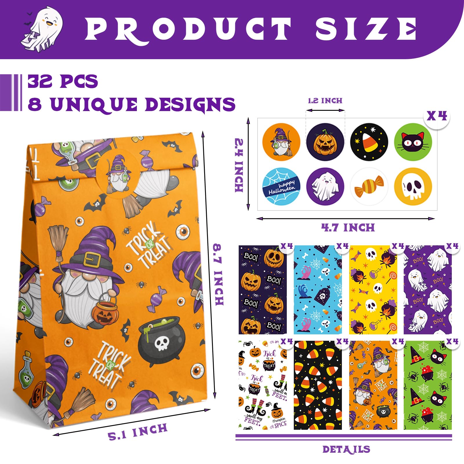 Halloween Treat Bags 24-Pack - 6 Assorted Designs With Stickers For Candy & Party Favors