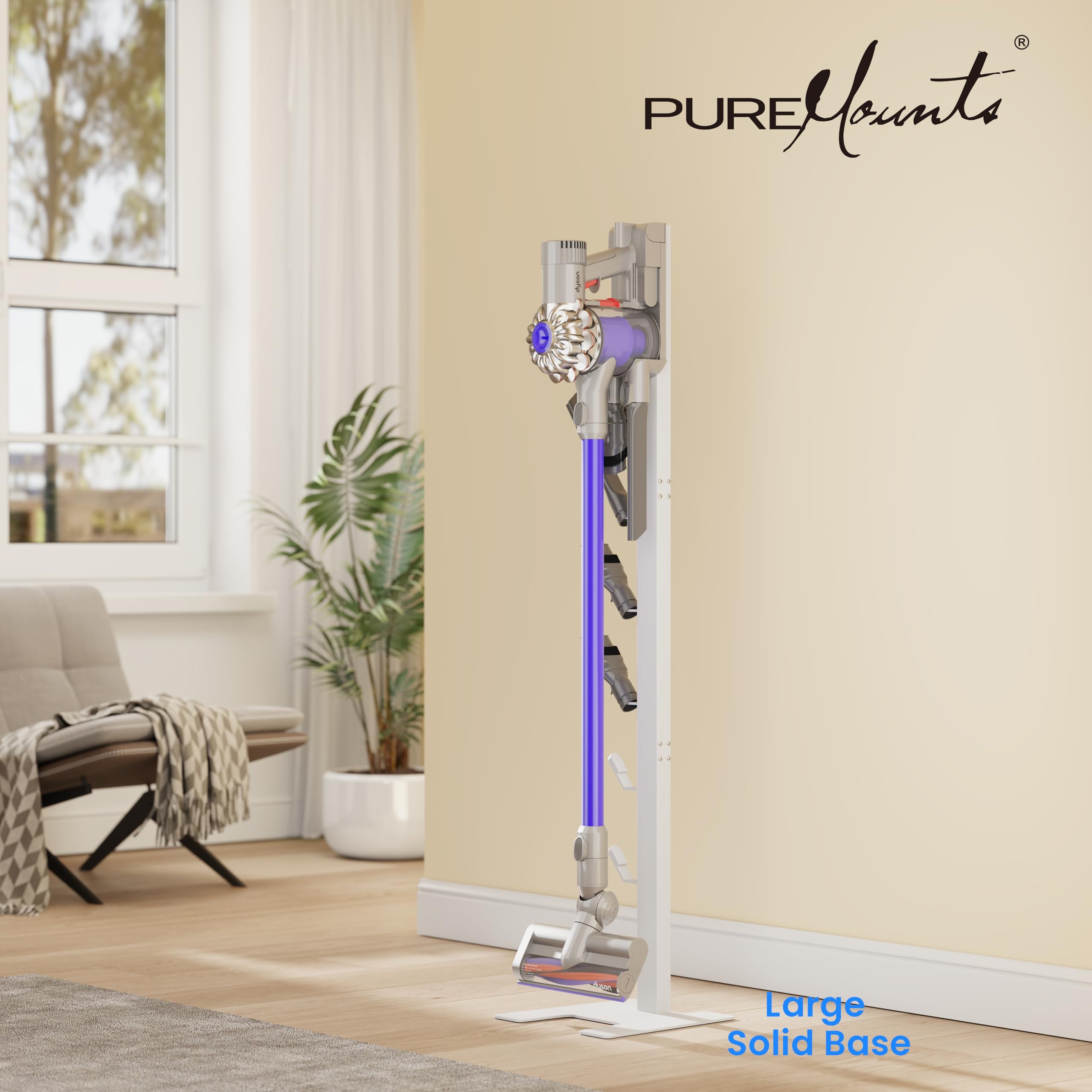 PureMounts Uchwyt do odkurzacza kompatybilny z serią Dyson Gen5, V15, V12, V11, V10, V8, V7, V6, uchwyt podłogowy, stojak na akcesoria, biały