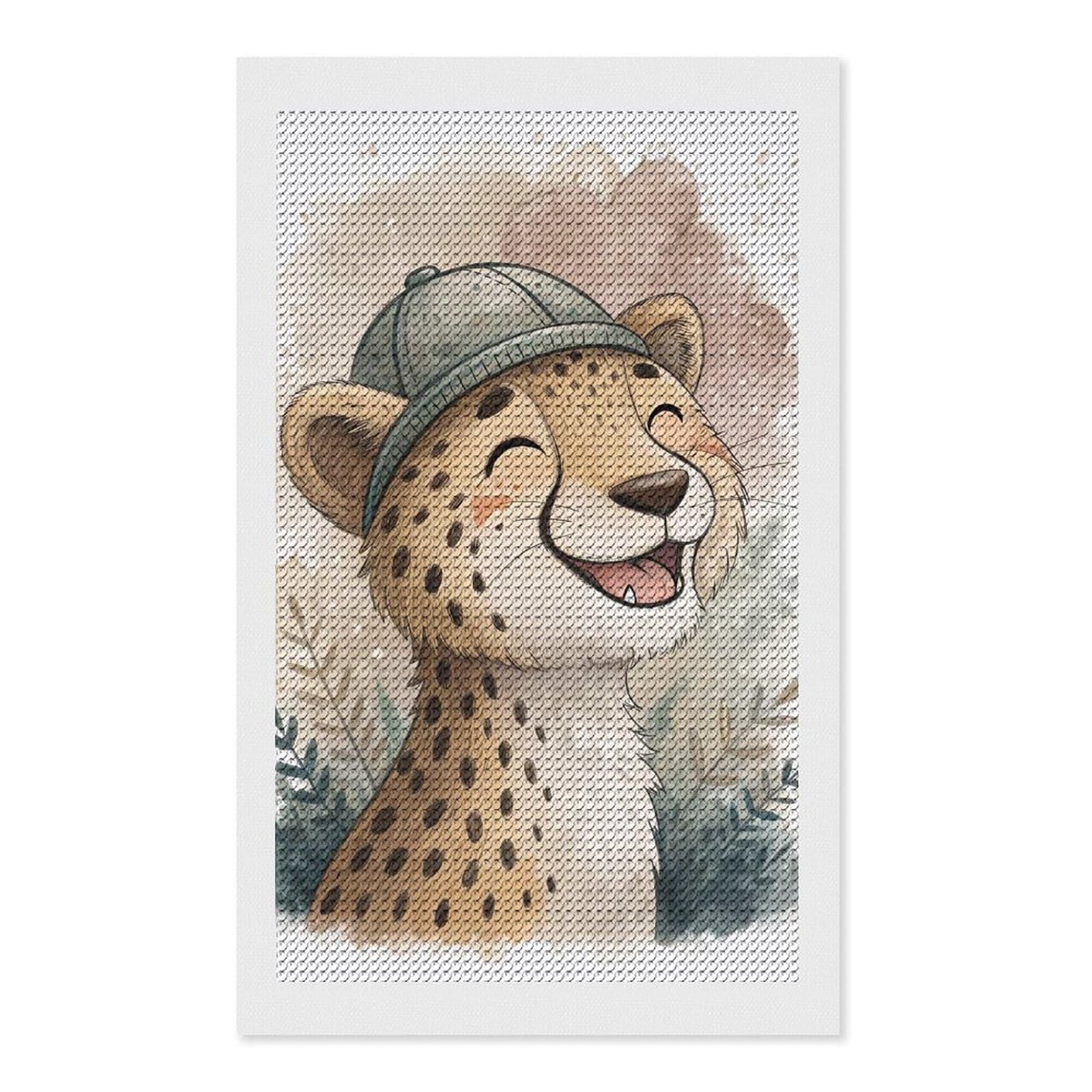 Junmoney Cute Cheetah Cub Wearing A Hat Diamond Painting Canvas Set 12"x20", Mindful Craft Activity, Nice Detail and Sparkle, Farmhouse Decor, Birthday Gift