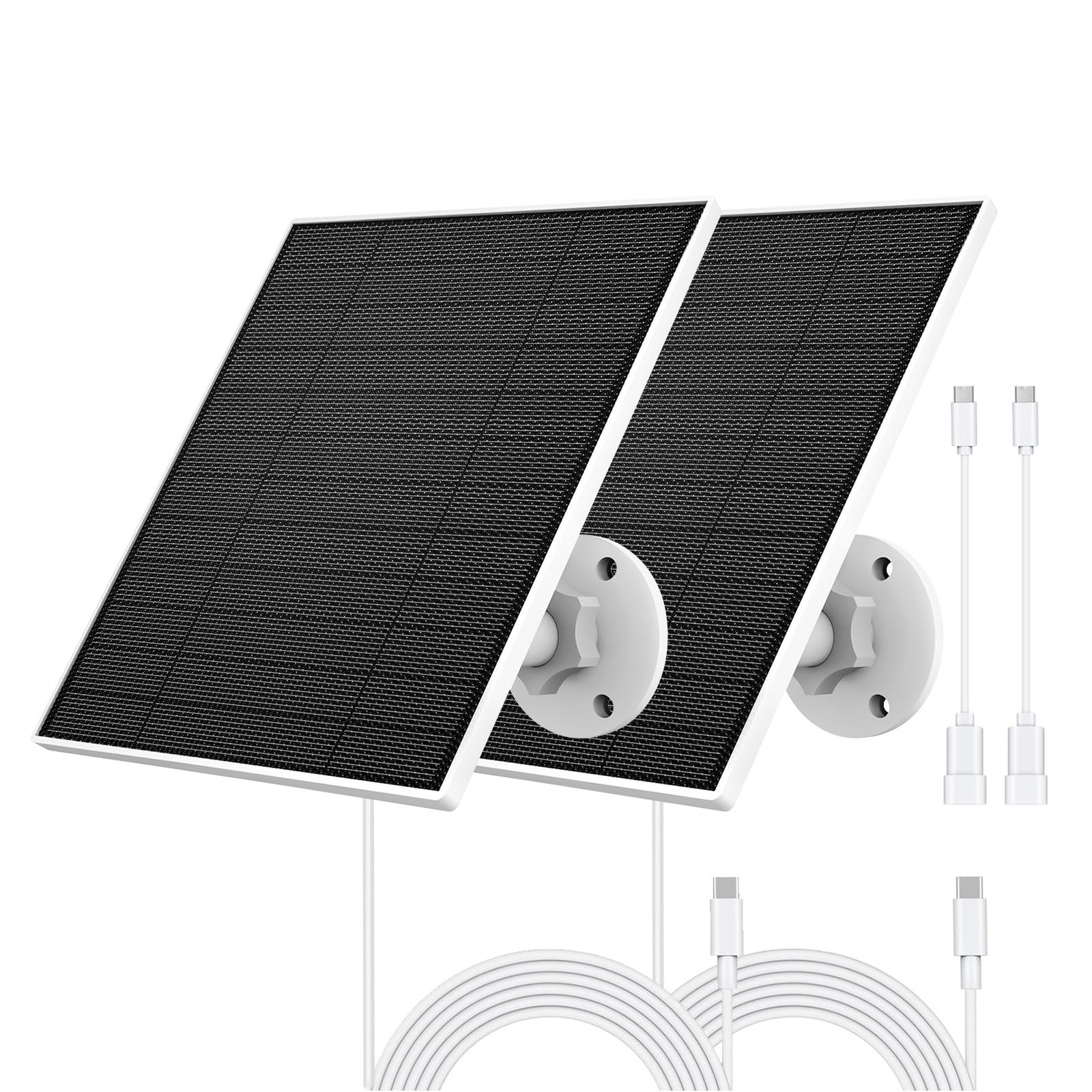 Solar Panel for Eufy Camera, 5W Solar Panel Compatible with Eufycam 3/3C/2/2 Pro/2C/2C Pro/E/E20/E40/L20/L40, Solar Charger for Eufy Camera with USB-C Port, Micro USB Adapter, IP65 Waterproof, 2 Pack