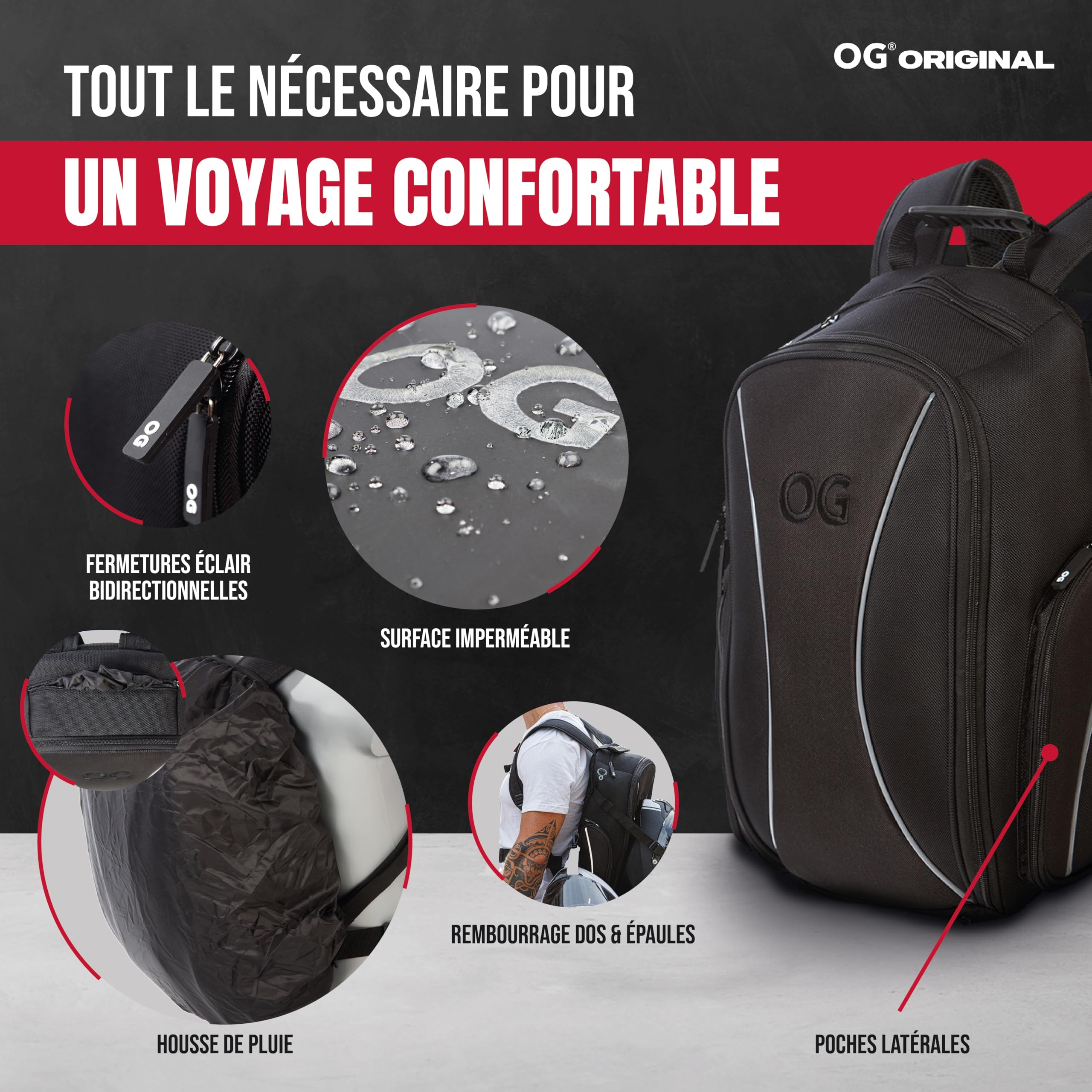 GO Sac a Dos Moto Étanche Compact 20L pour 2 Casques 2 Modes de Port | Design léger avec compartiment ordinateur, sangle casque, poche antivol et détails réfléchissants pour moto et vélo.